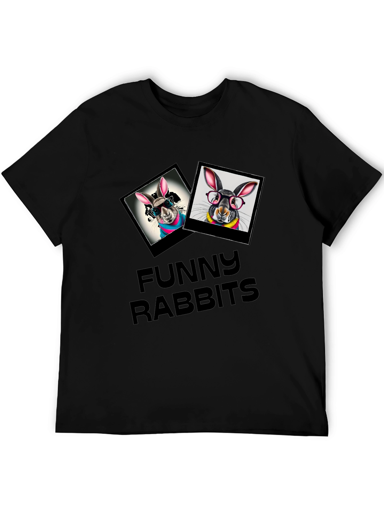 Funny Rabbits Graphic Black T-Shirt
