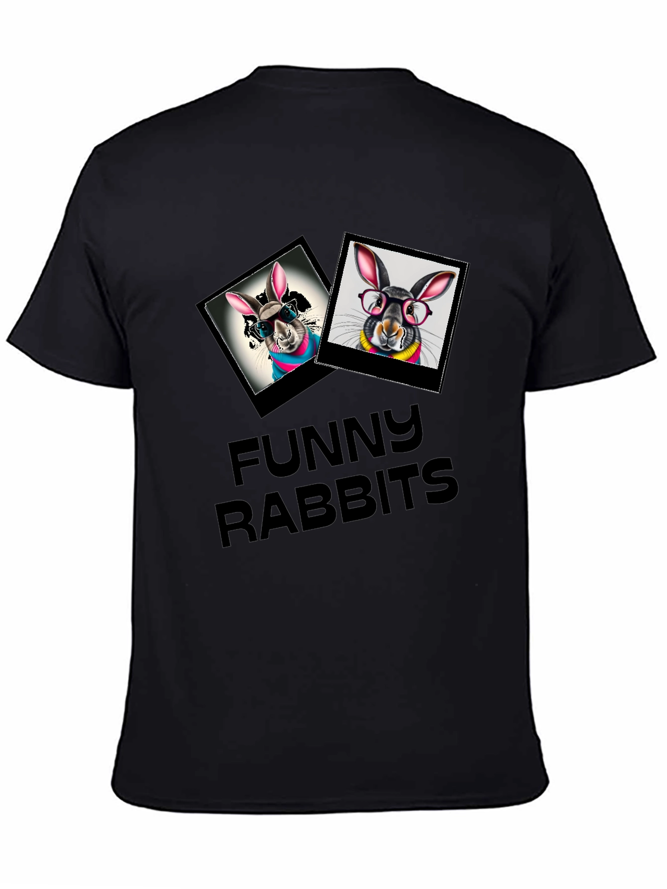 Funny Rabbits Graphic Black T-Shirt