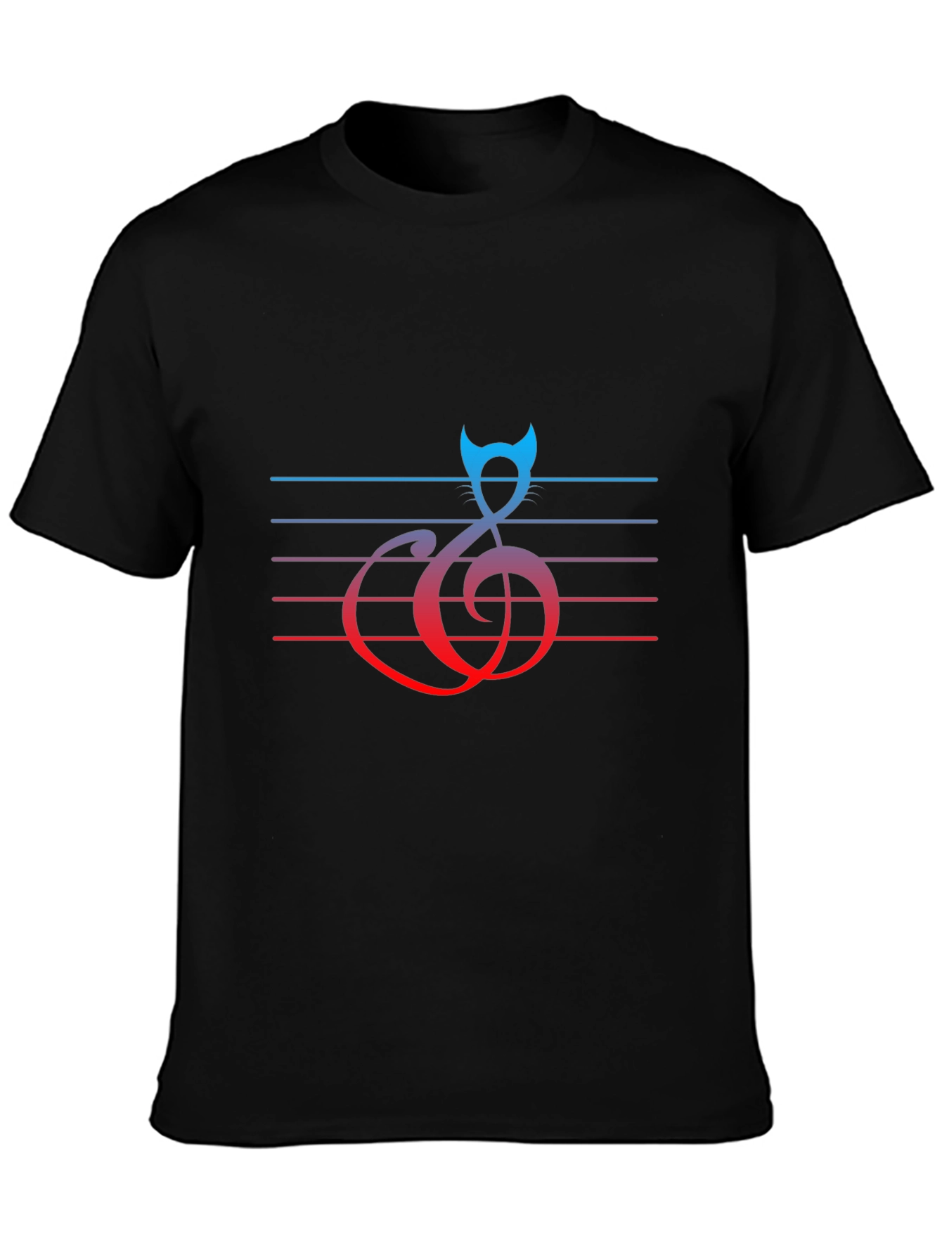 Music Cat Graphic Tee - Black Cotton Blend