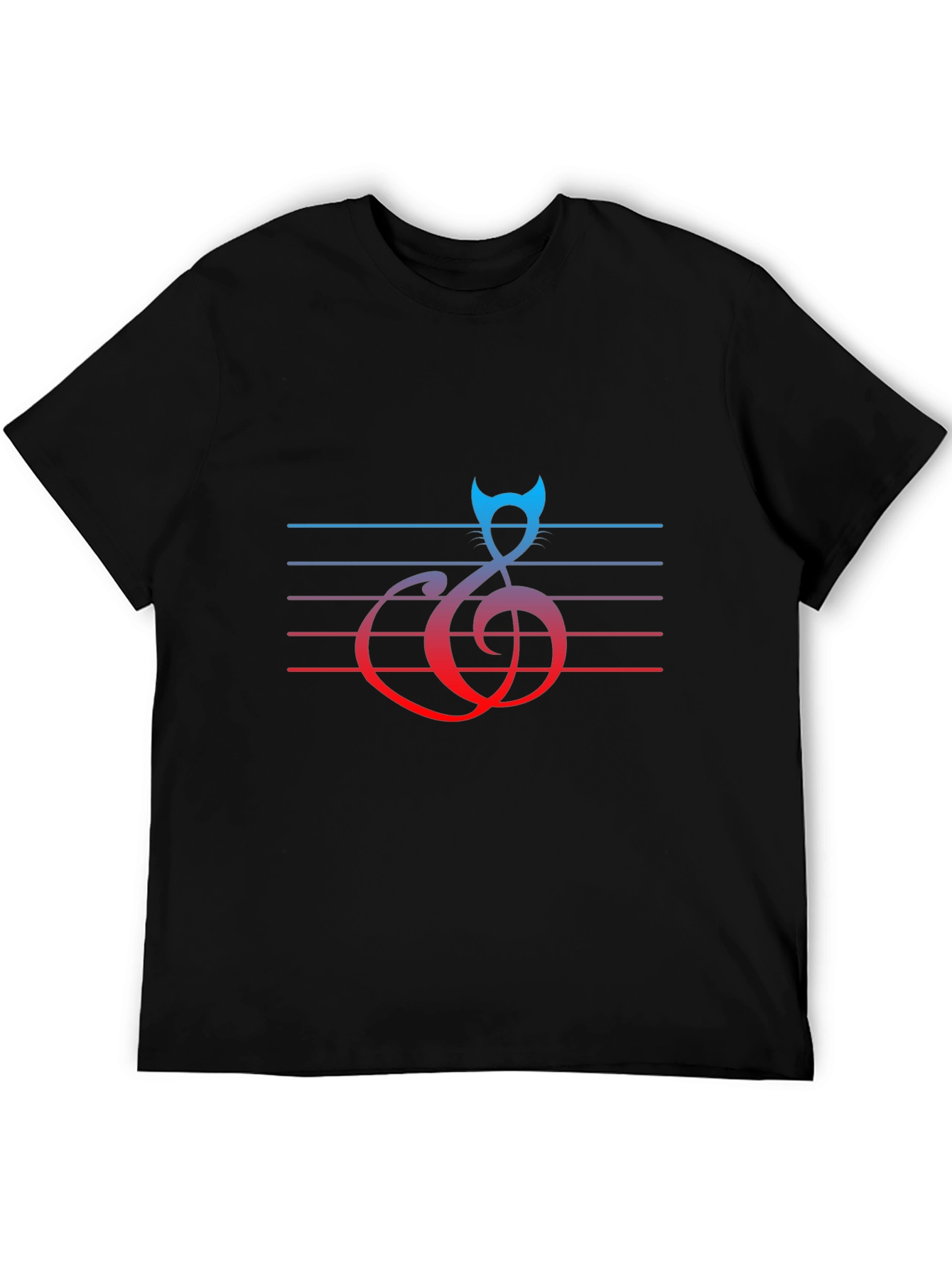 Music Cat Graphic Tee - Black Cotton Blend