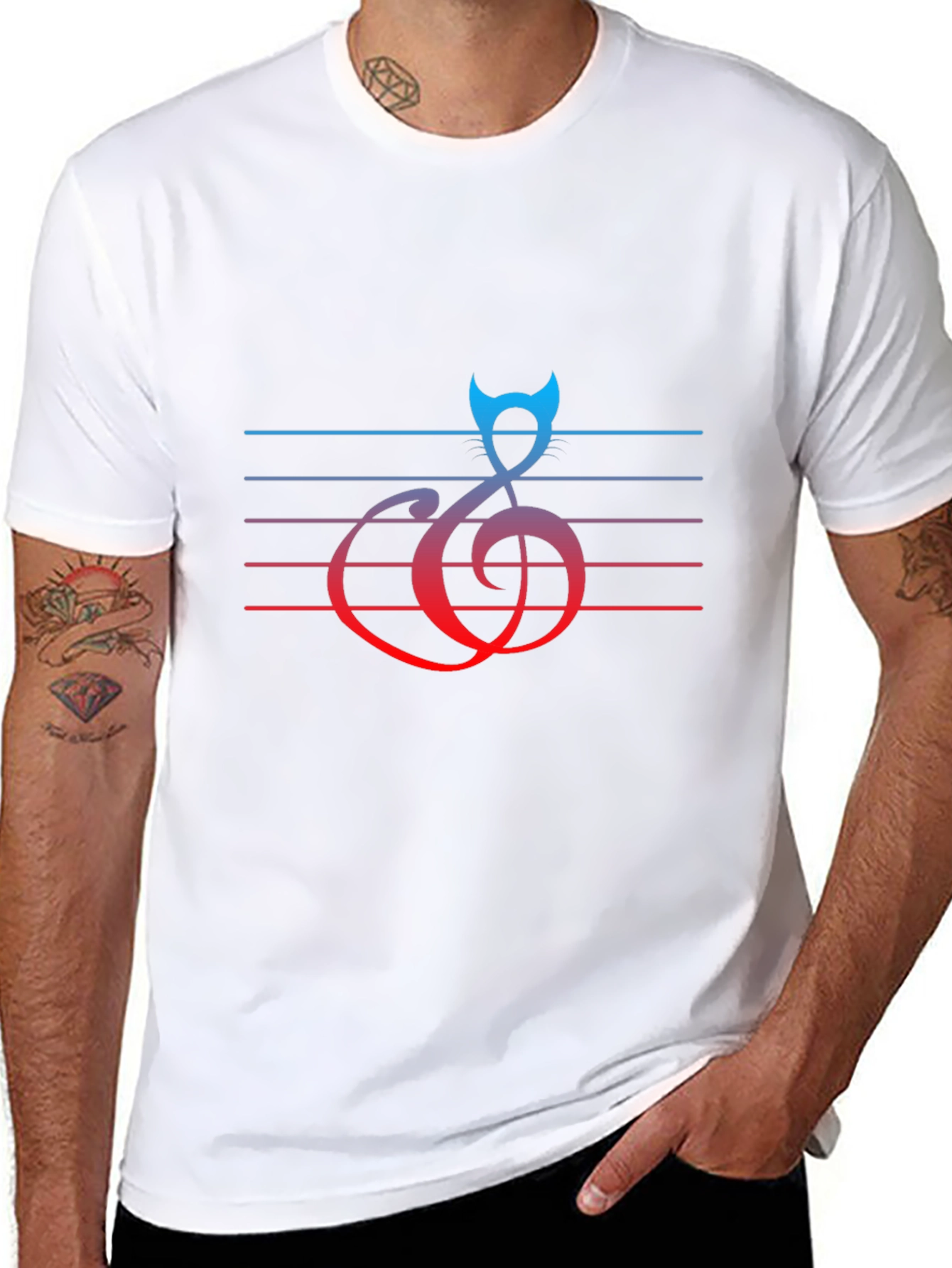 Music Cat Graphic Tee - Black Cotton Blend