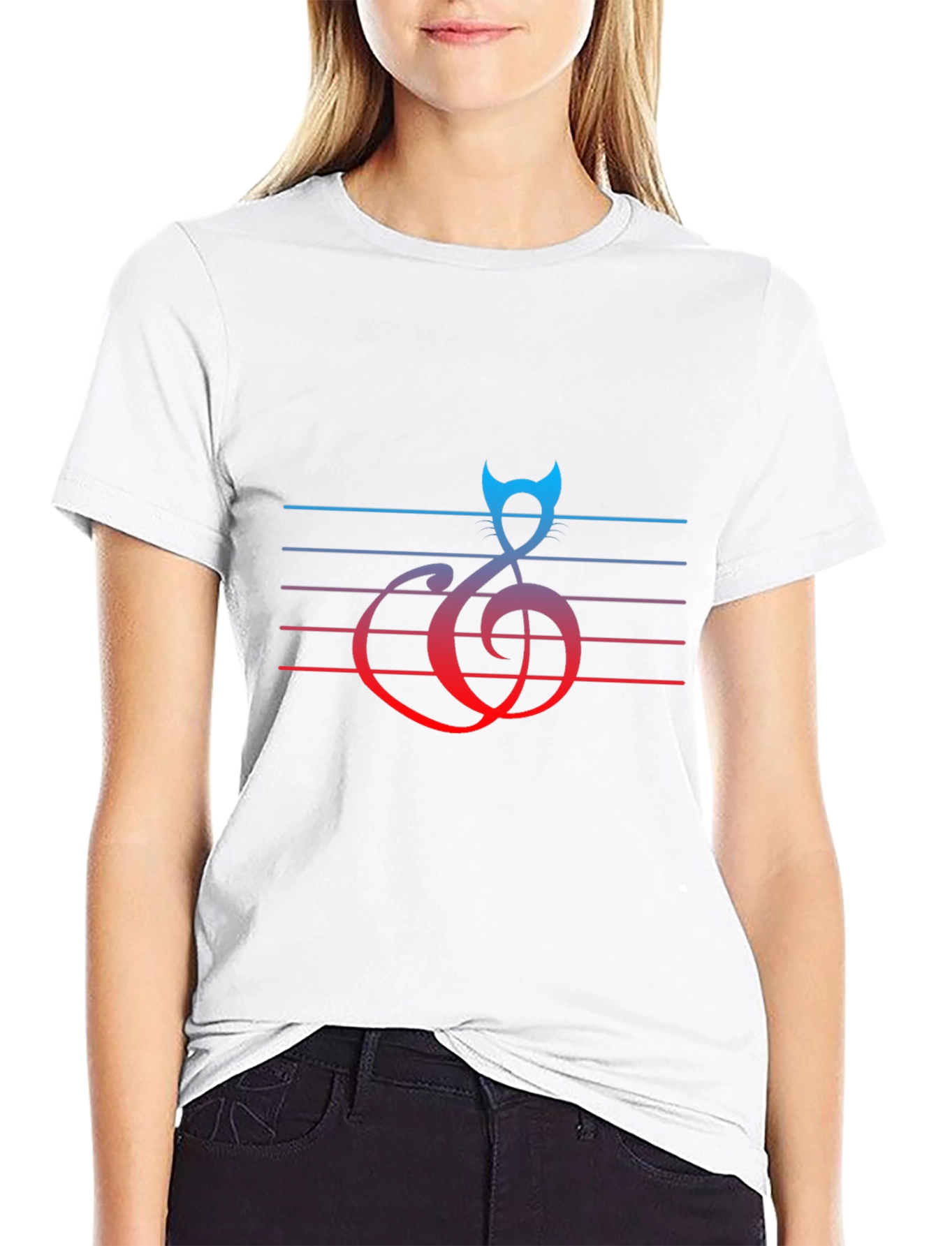 Music Cat Graphic Tee - Black Cotton Blend