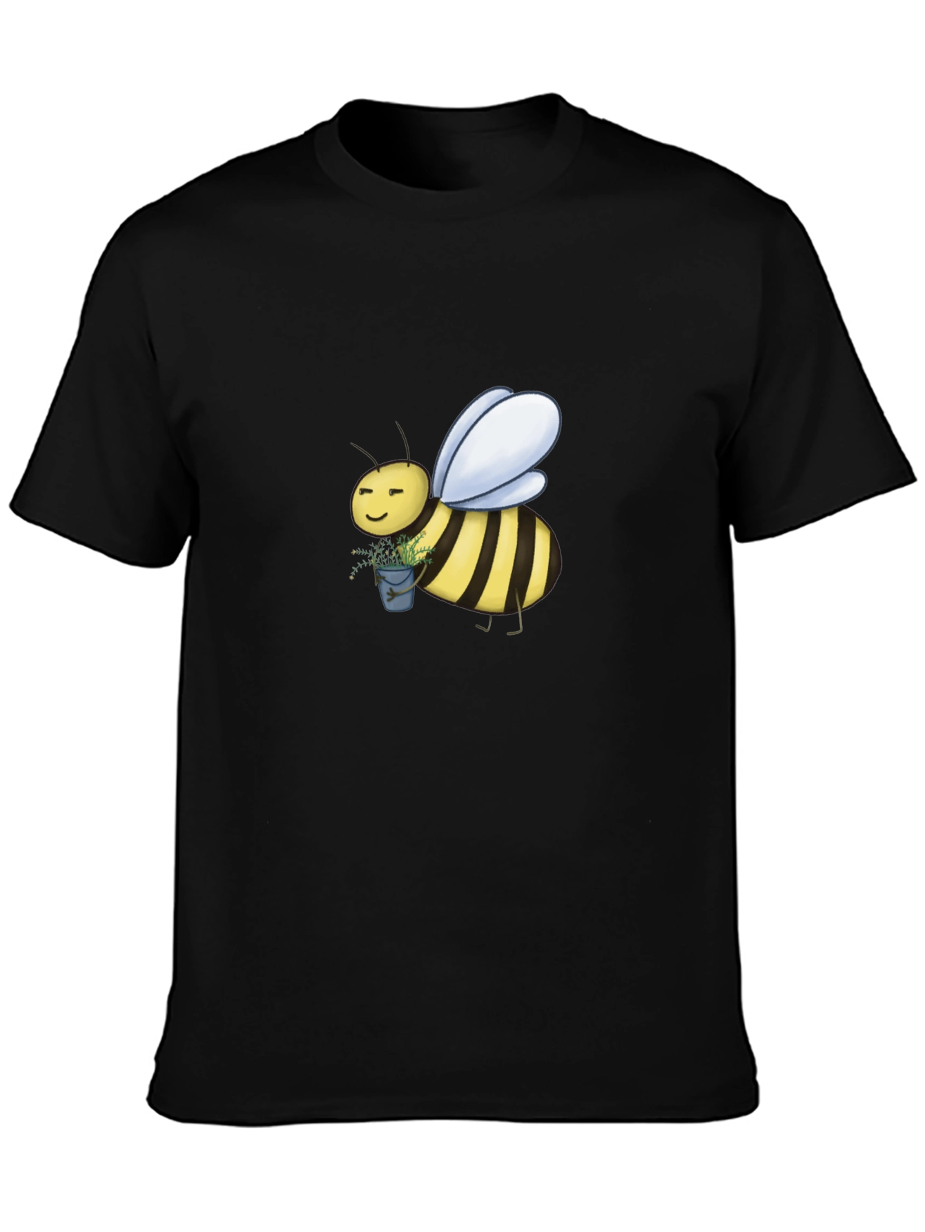 Cute Bee Graphic T-Shirt - Black Cotton Blend