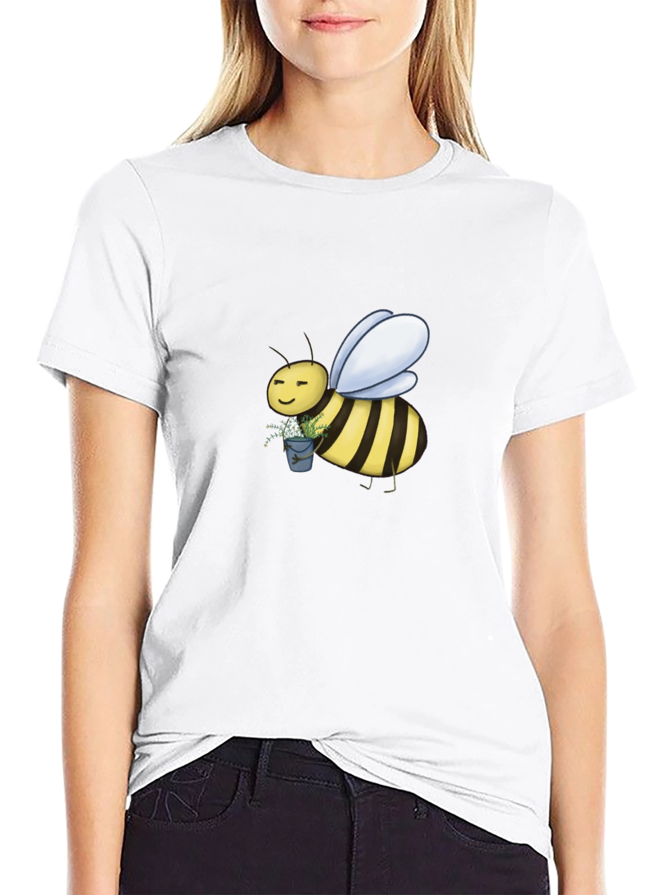 Cute Bee Graphic T-Shirt - Black Cotton Blend