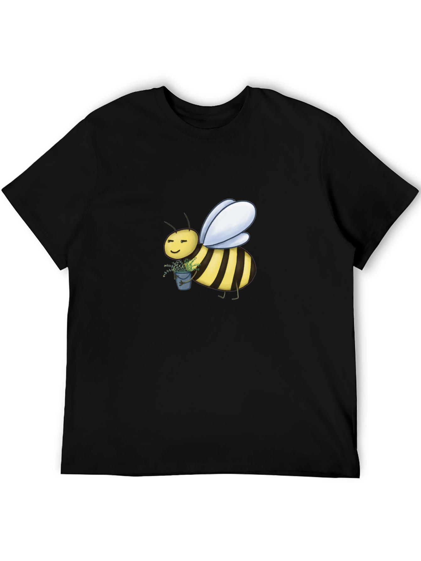 Cute Bee Graphic T-Shirt - Black Cotton Blend