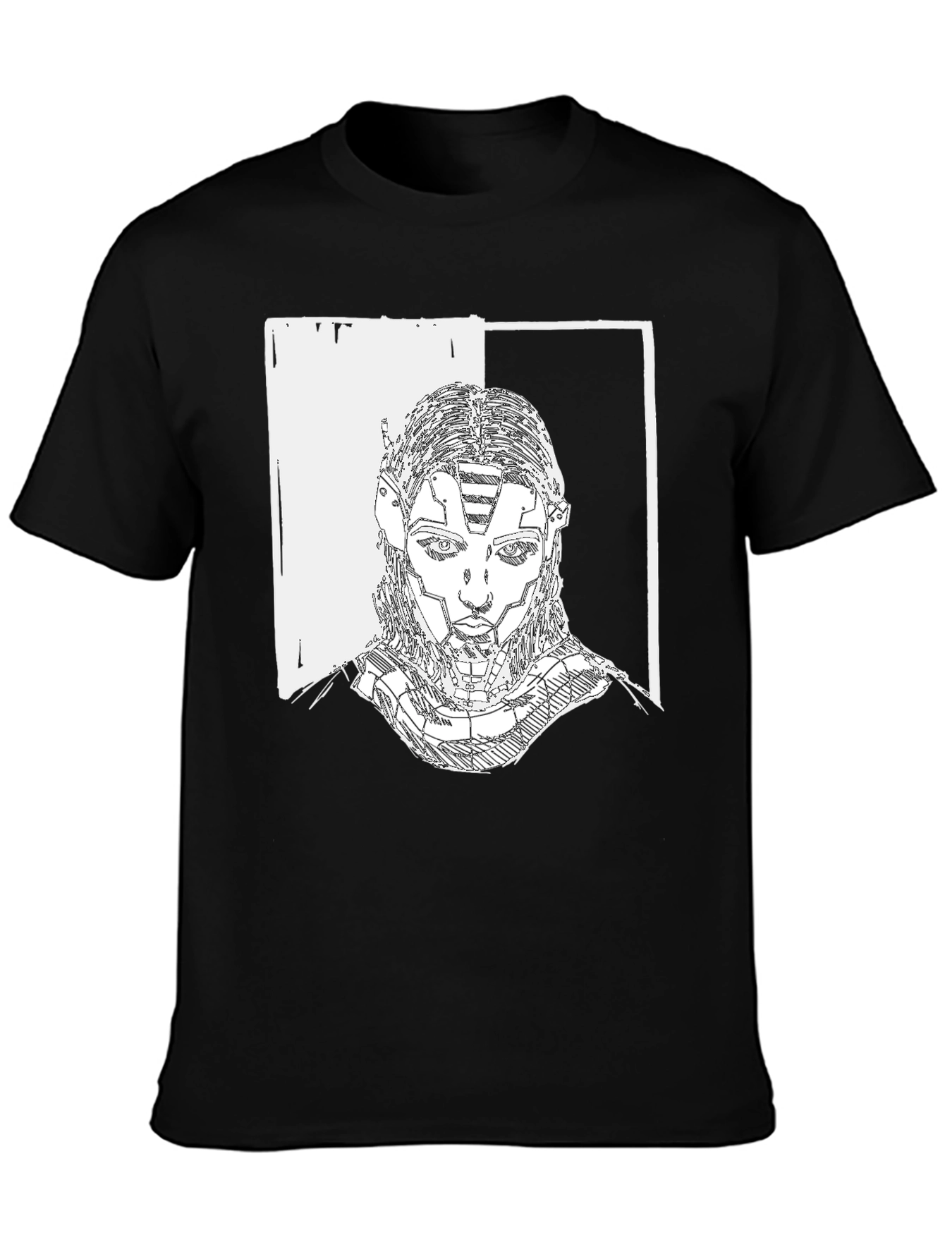 Cyberpunk Portrait Graphic Tee - Black Cotton T-Shirt