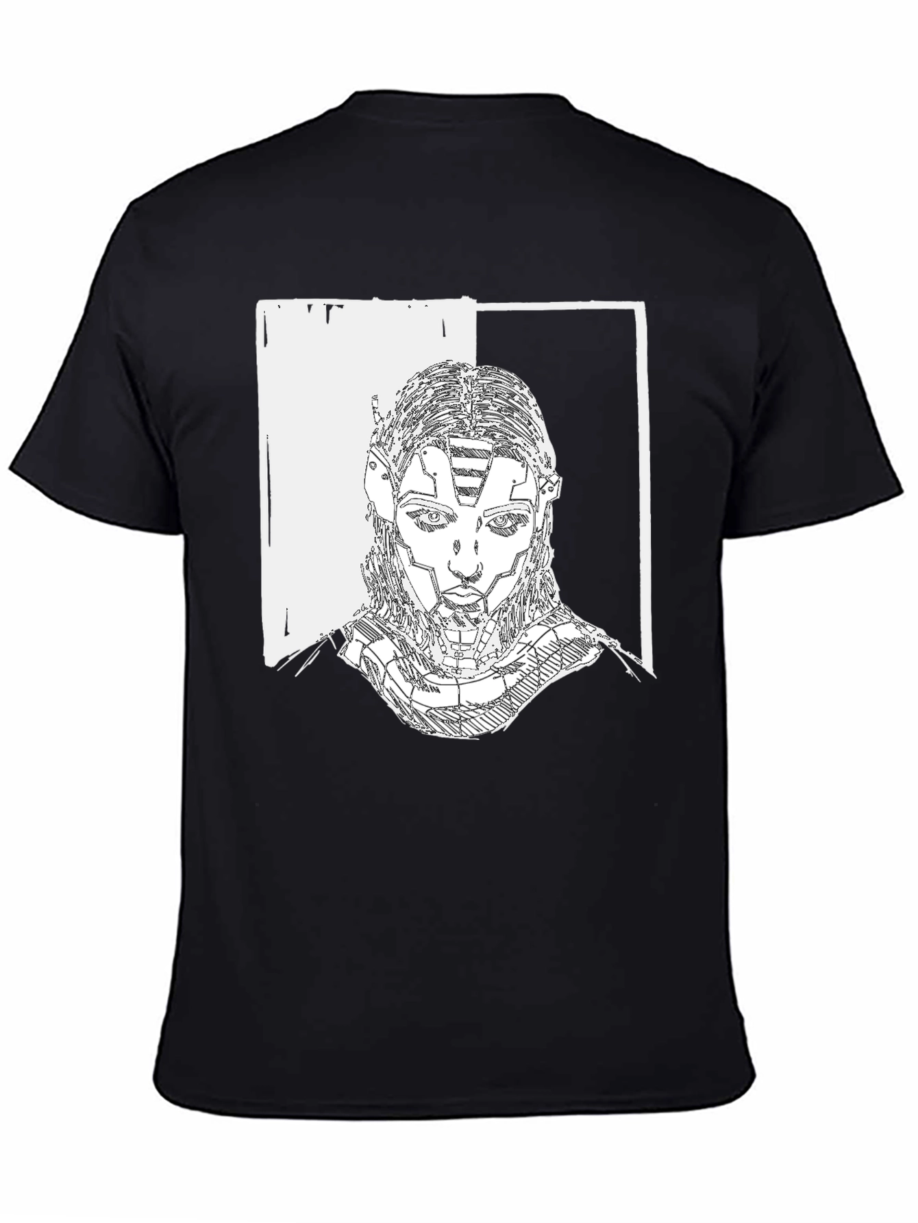 Cyberpunk Portrait Graphic Tee - Black Cotton T-Shirt