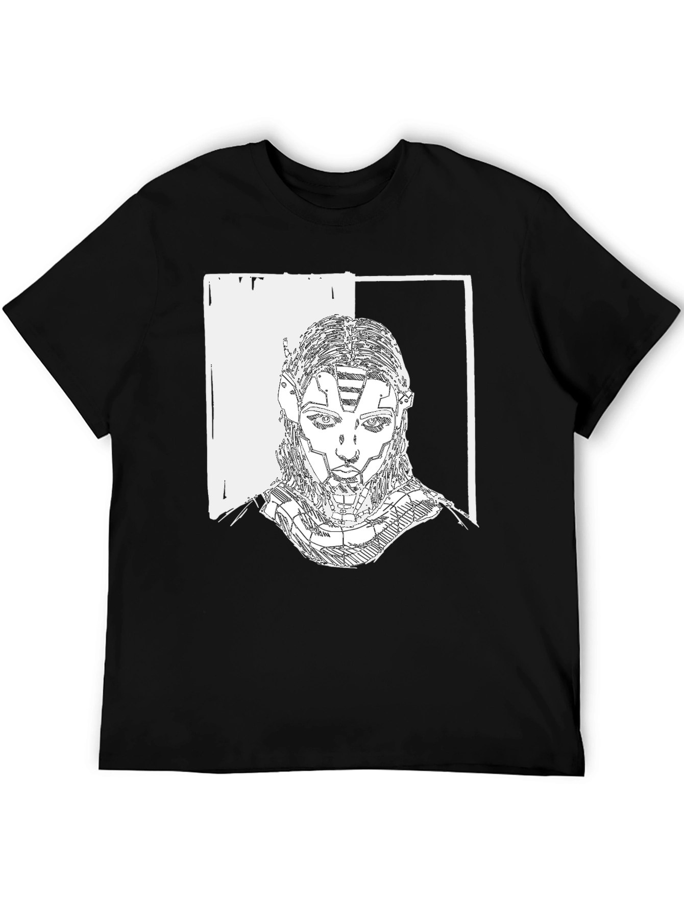Cyberpunk Portrait Graphic Tee - Black Cotton T-Shirt