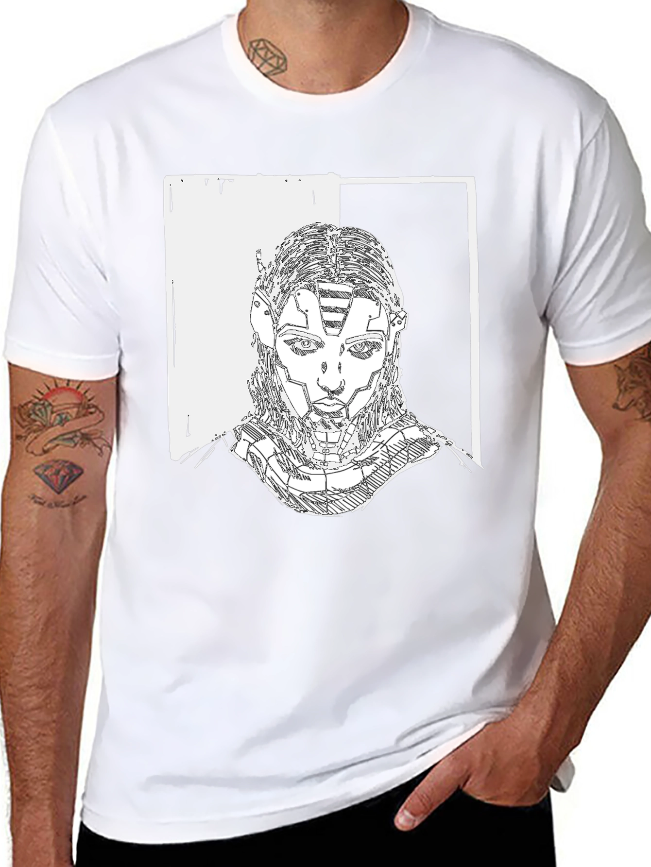 Cyberpunk Portrait Graphic Tee - Black Cotton T-Shirt
