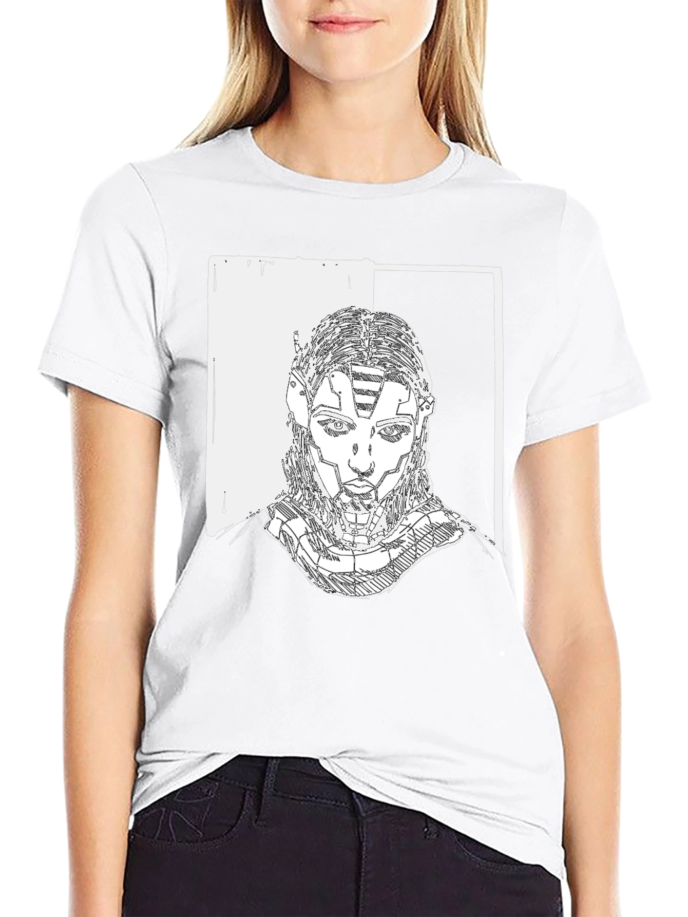 Cyberpunk Portrait Graphic Tee - Black Cotton T-Shirt