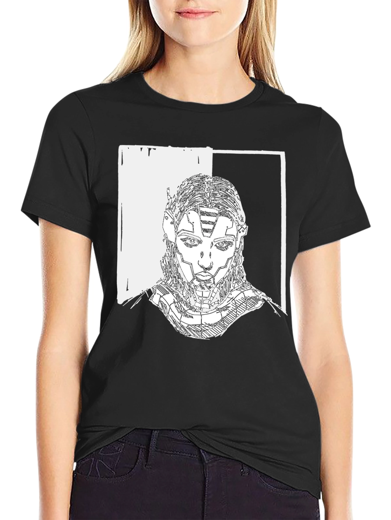 Cyberpunk Portrait Graphic Tee - Black Cotton T-Shirt