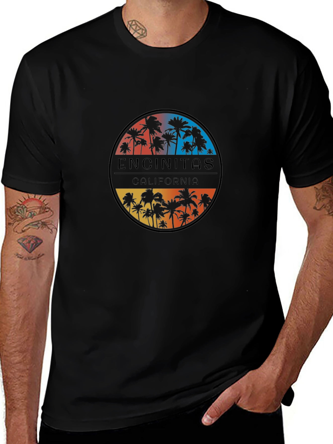 Encinitas California Palm Tree Black T-Shirt