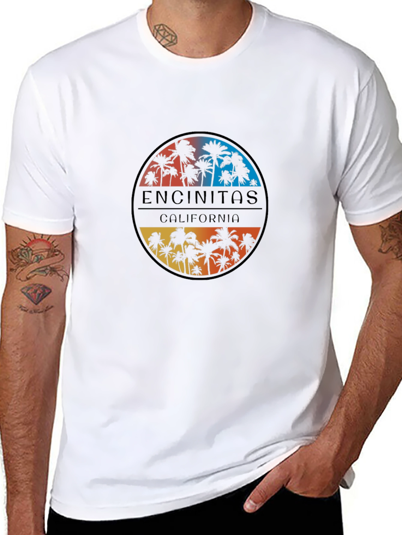 Encinitas California Palm Tree Black T-Shirt