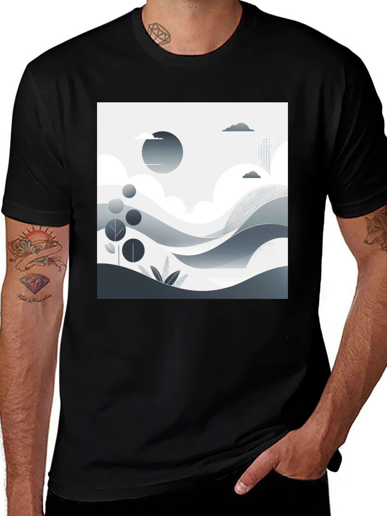 Monochrome Landscape Graphic T-Shirt