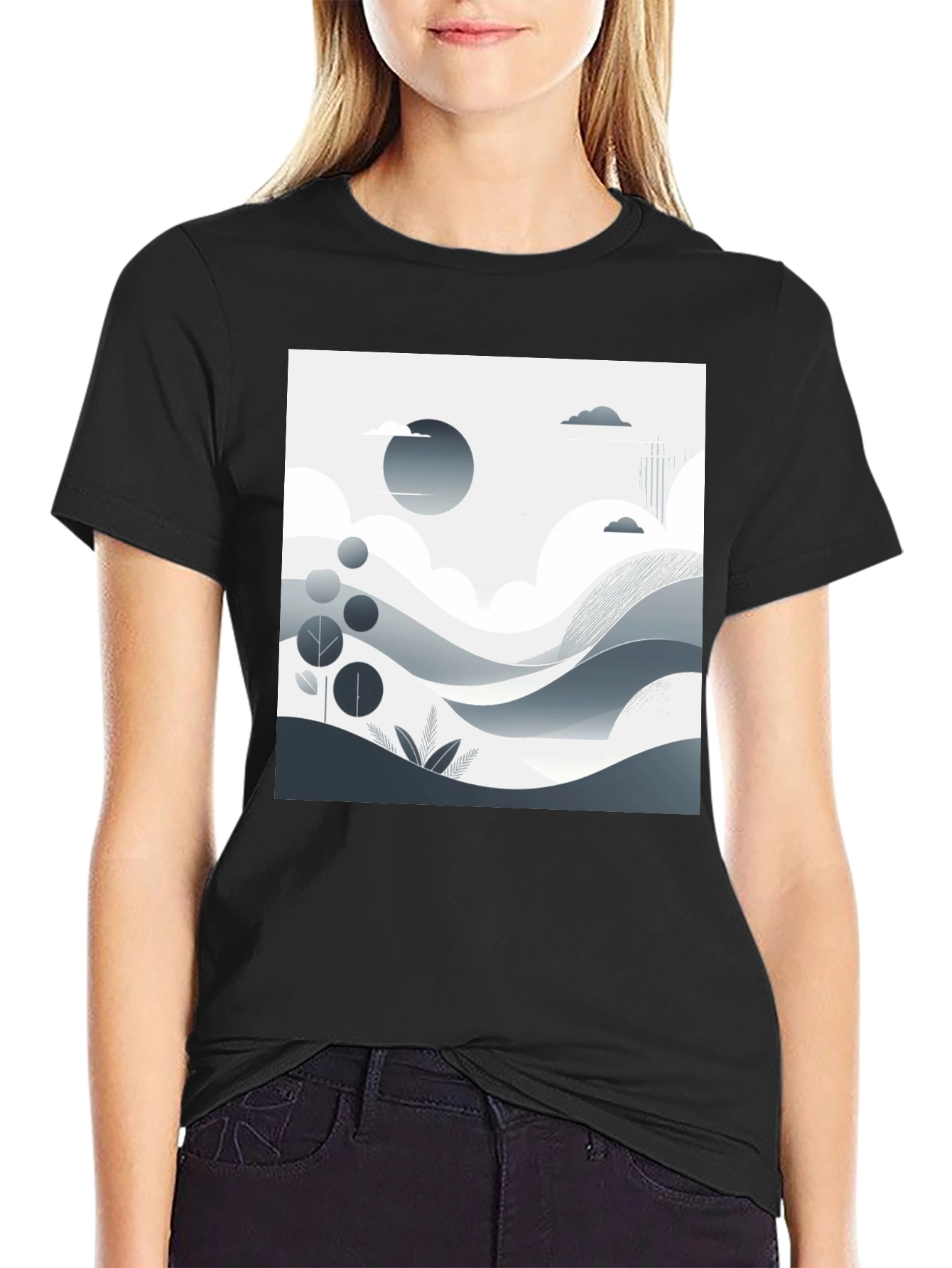 Monochrome Landscape Graphic T-Shirt