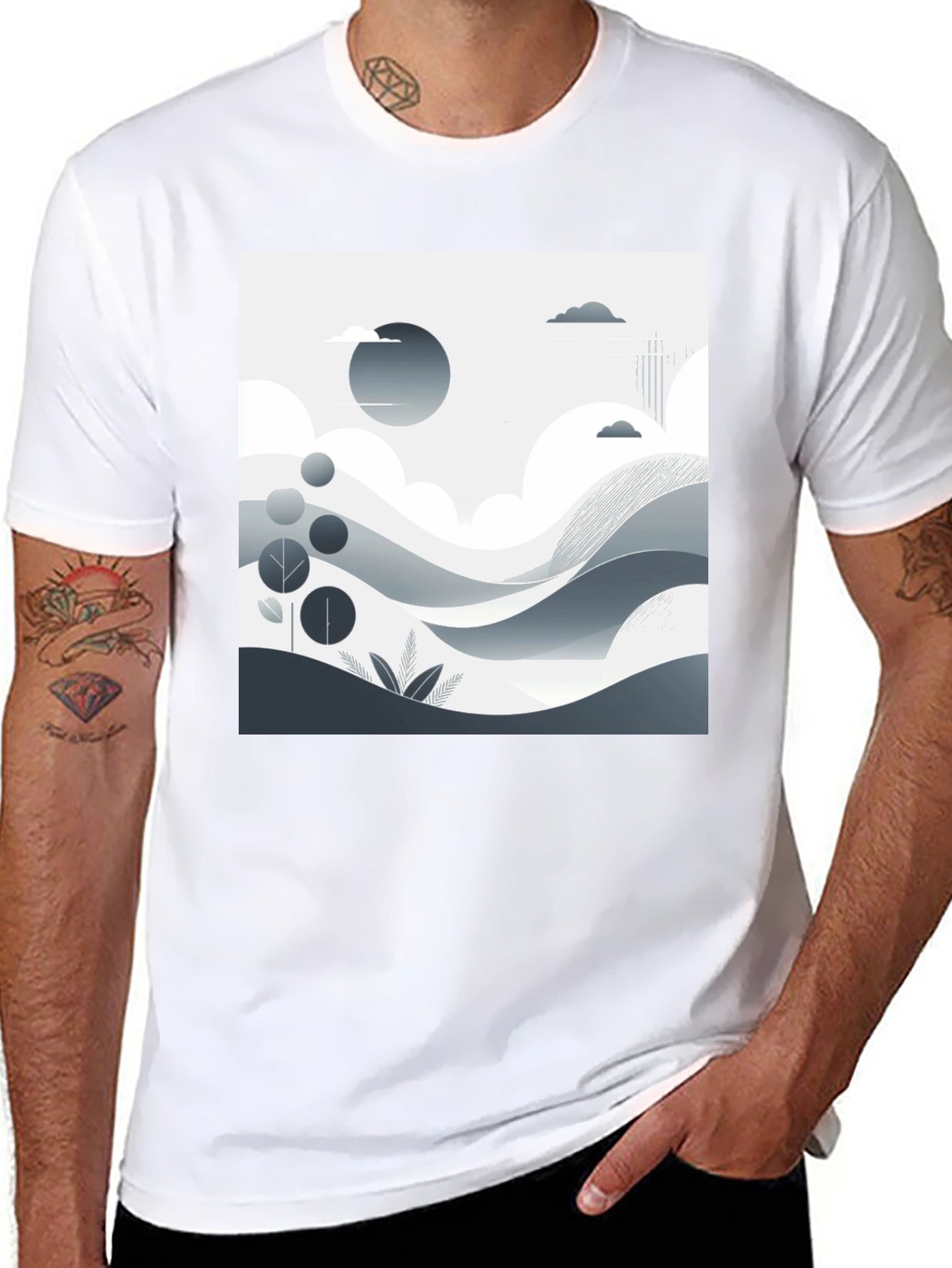 Monochrome Landscape Graphic T-Shirt