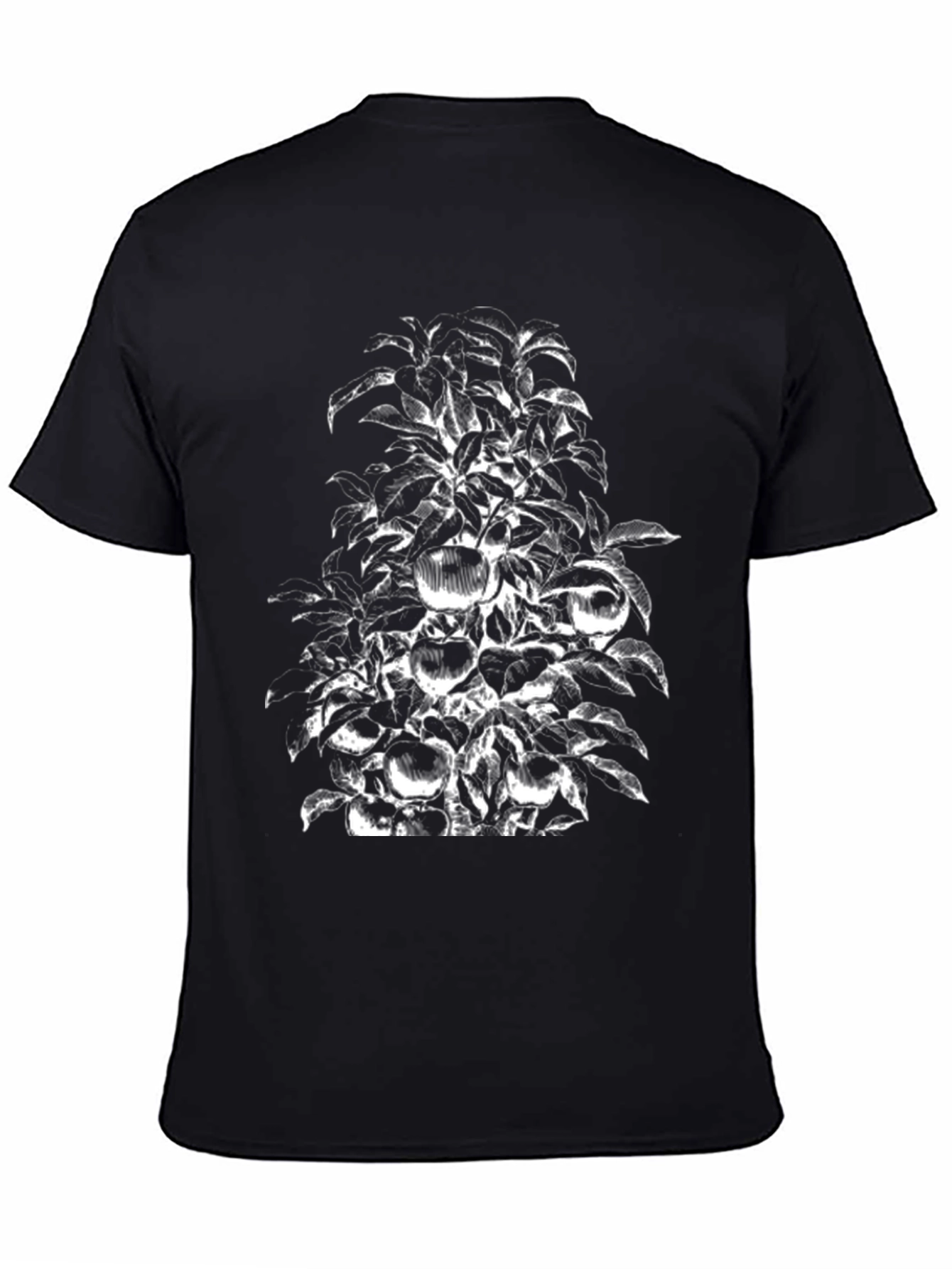 Botanical Apple Tree Print Black T-Shirt