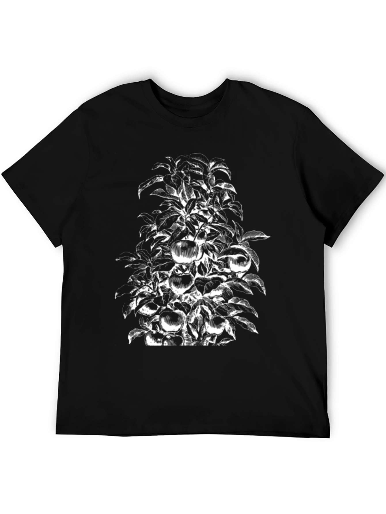 Botanical Apple Tree Print Black T-Shirt