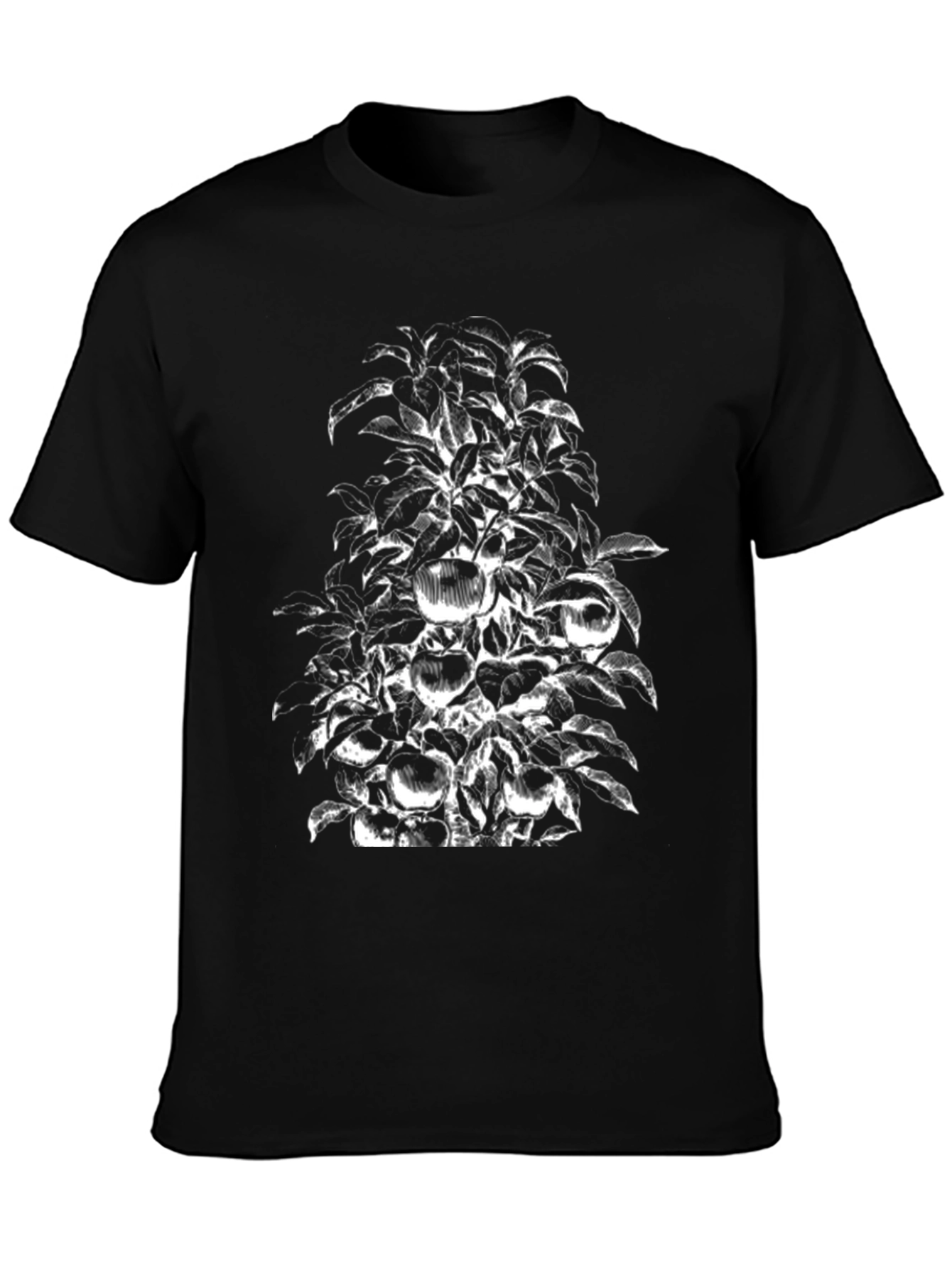 Botanical Apple Tree Print Black T-Shirt