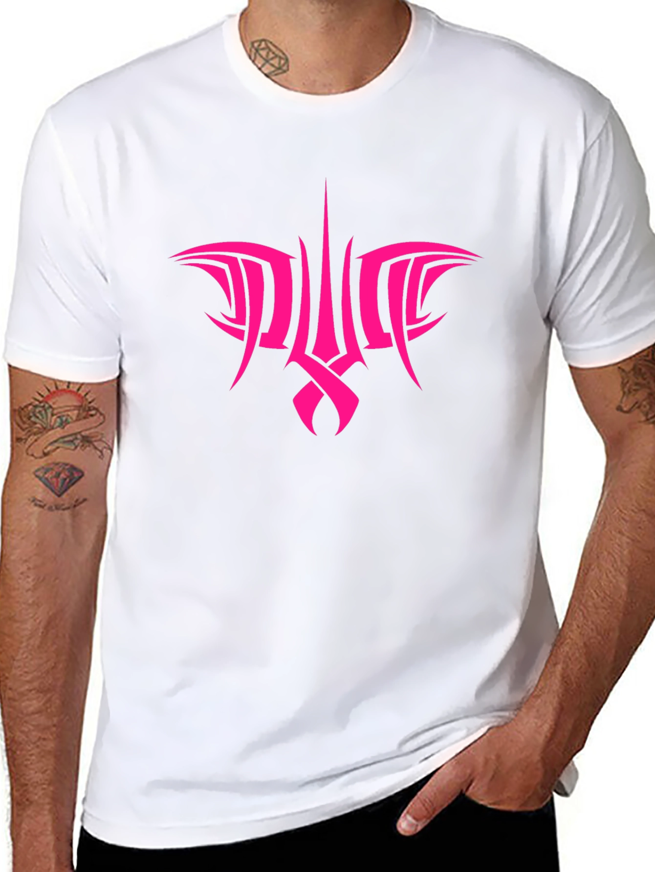 Pink Tribal Graphic Black T-Shirt