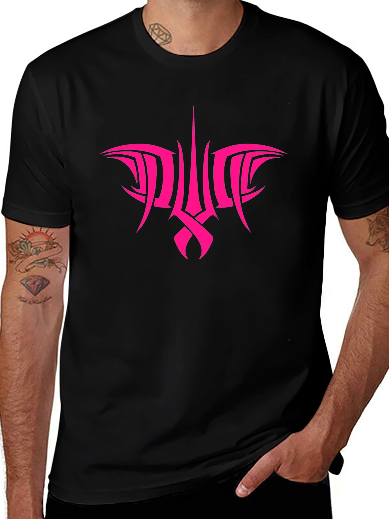Pink Tribal Graphic Black T-Shirt
