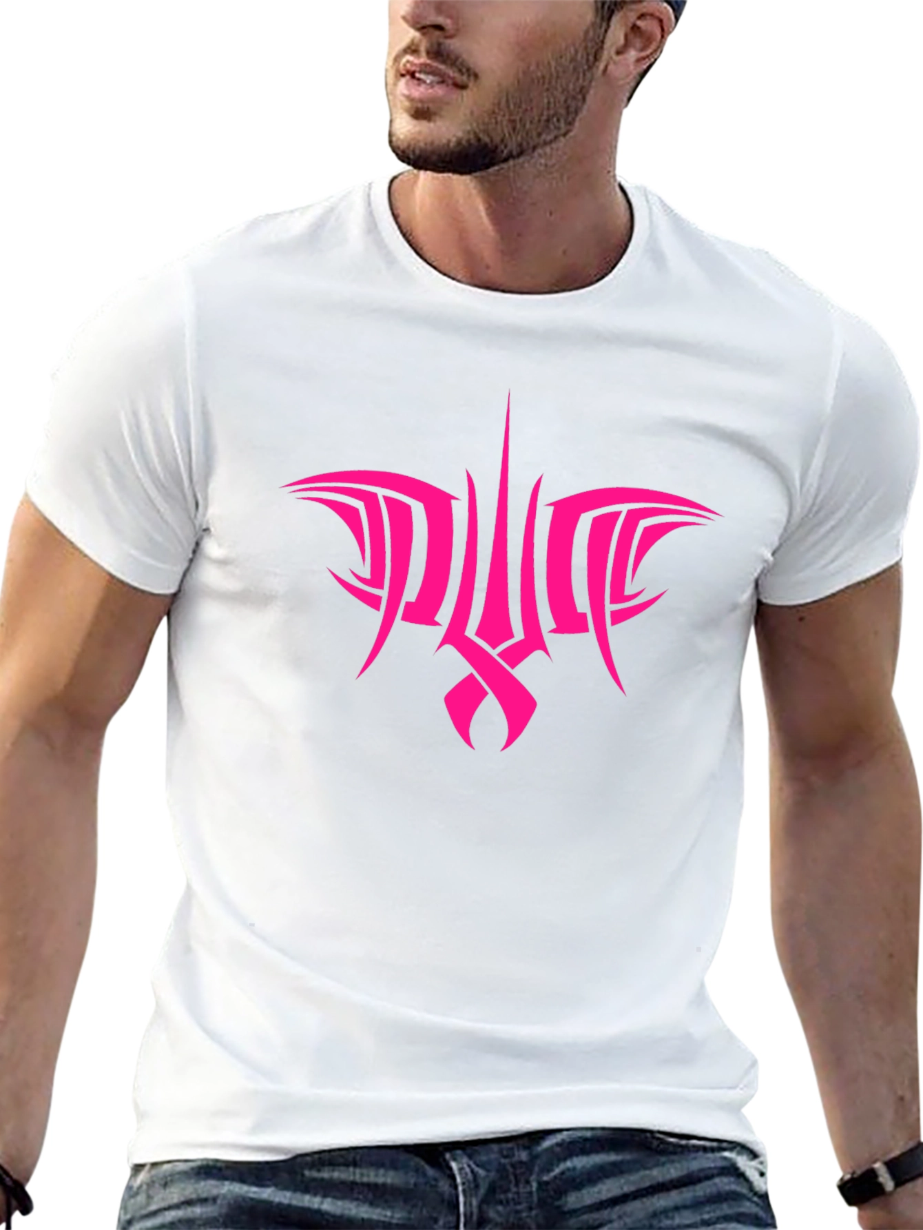 Pink Tribal Graphic Black T-Shirt