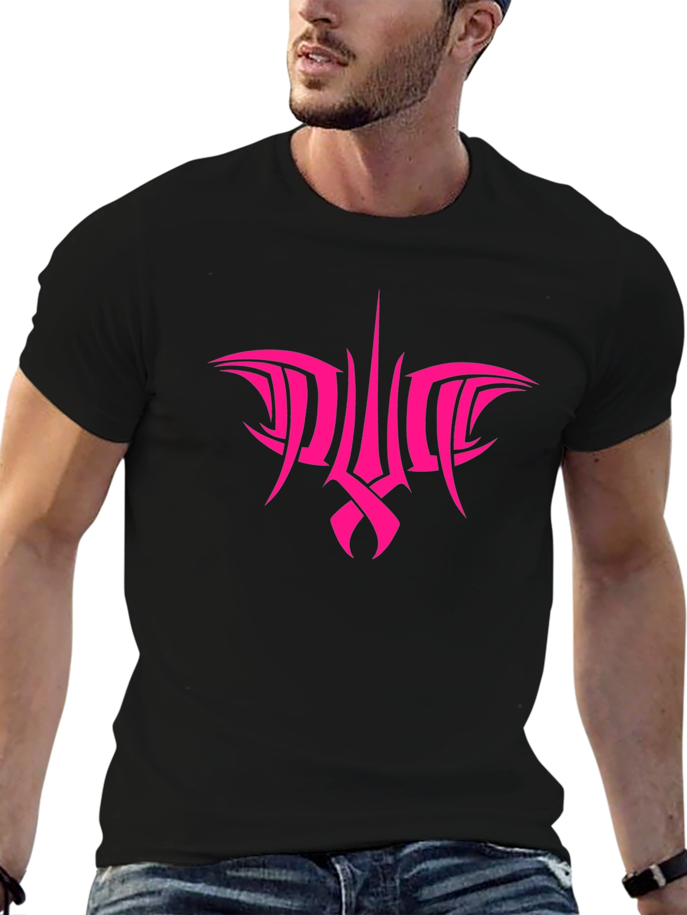 Pink Tribal Graphic Black T-Shirt