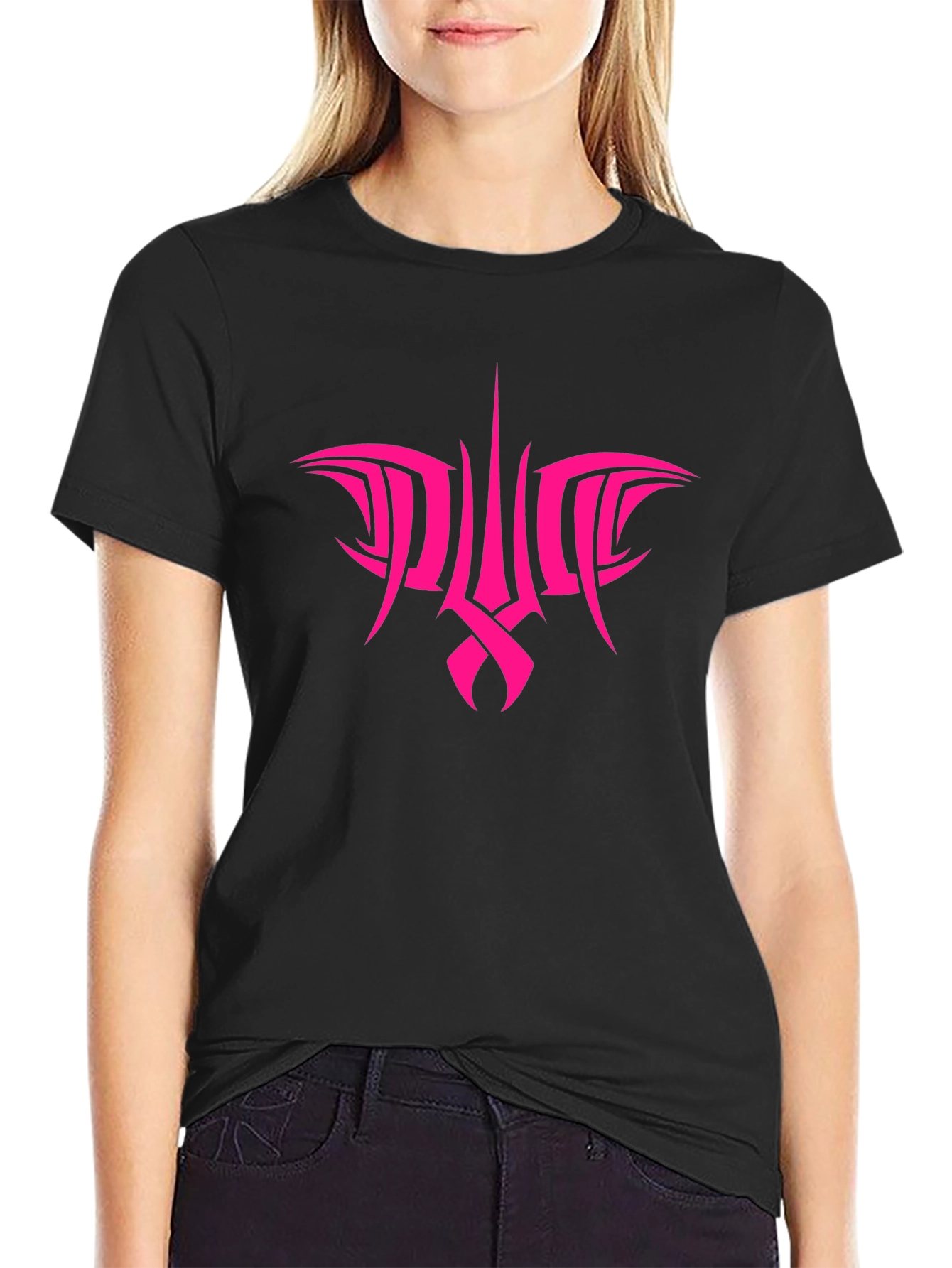 Pink Tribal Graphic Black T-Shirt