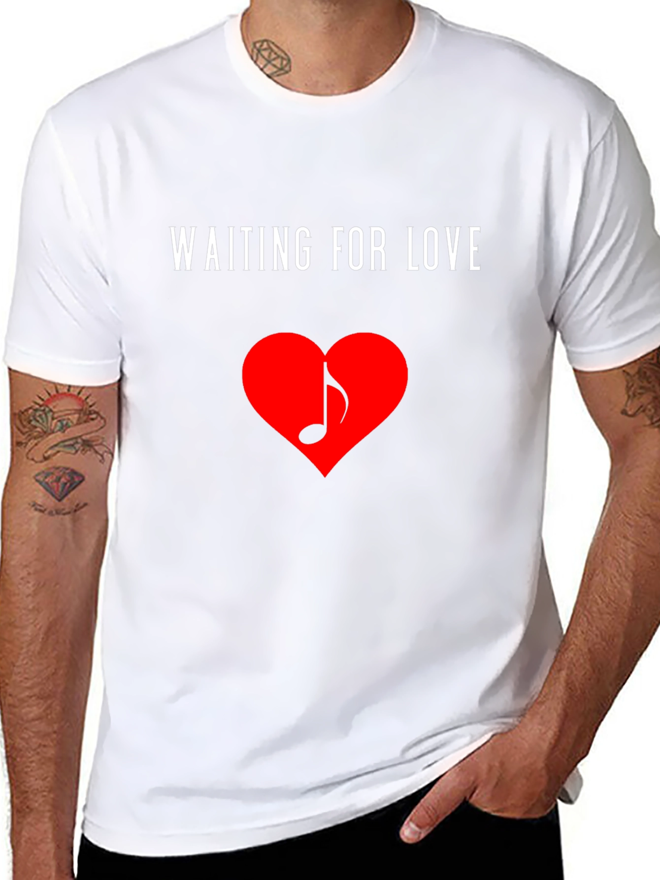 Waiting for Love Heart Music Note Black T-Shirt