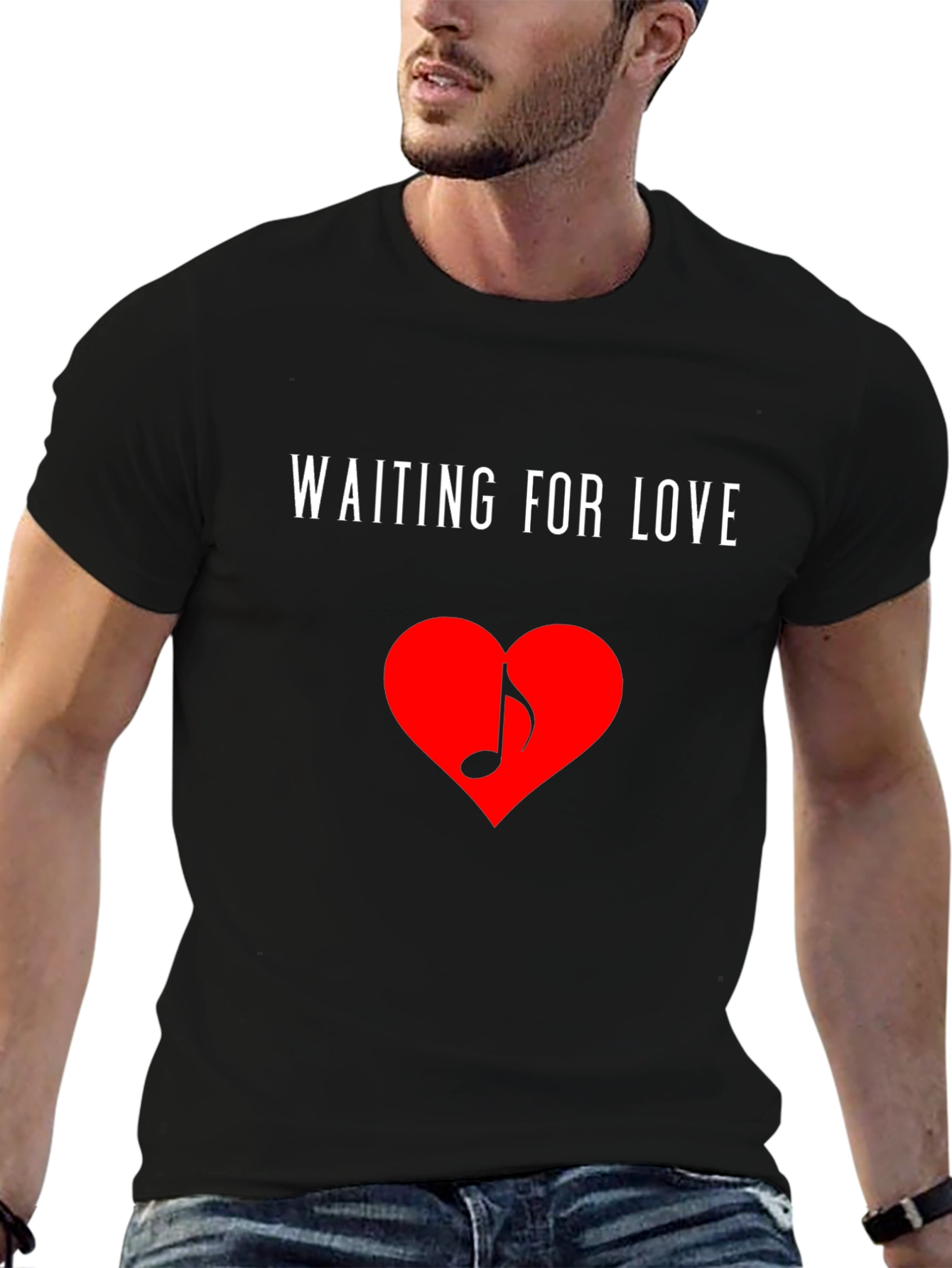Waiting for Love Heart Music Note Black T-Shirt