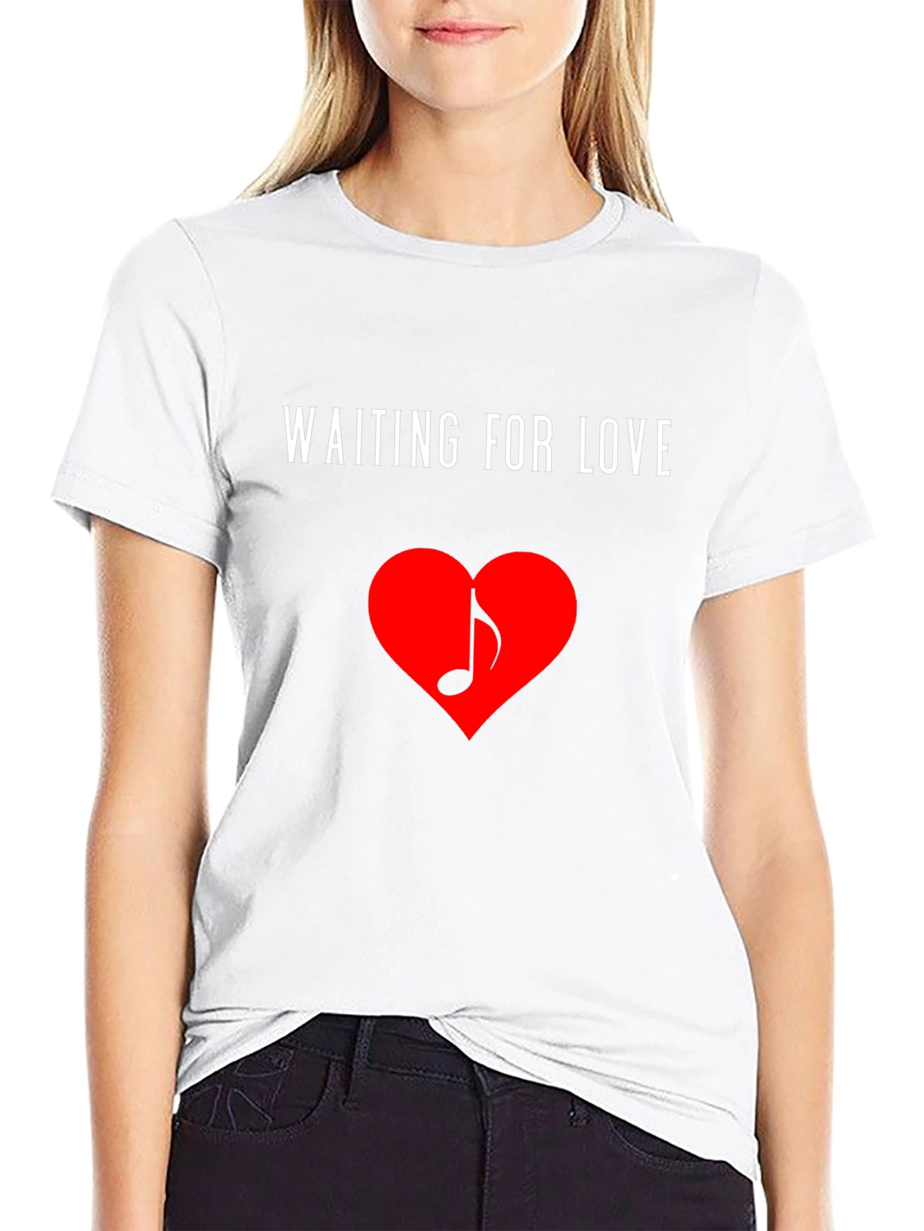 Waiting for Love Heart Music Note Black T-Shirt