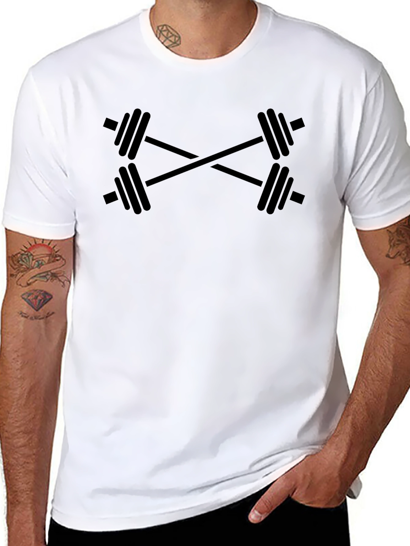 Workout T-Shirt - Crossed Barbell Design
