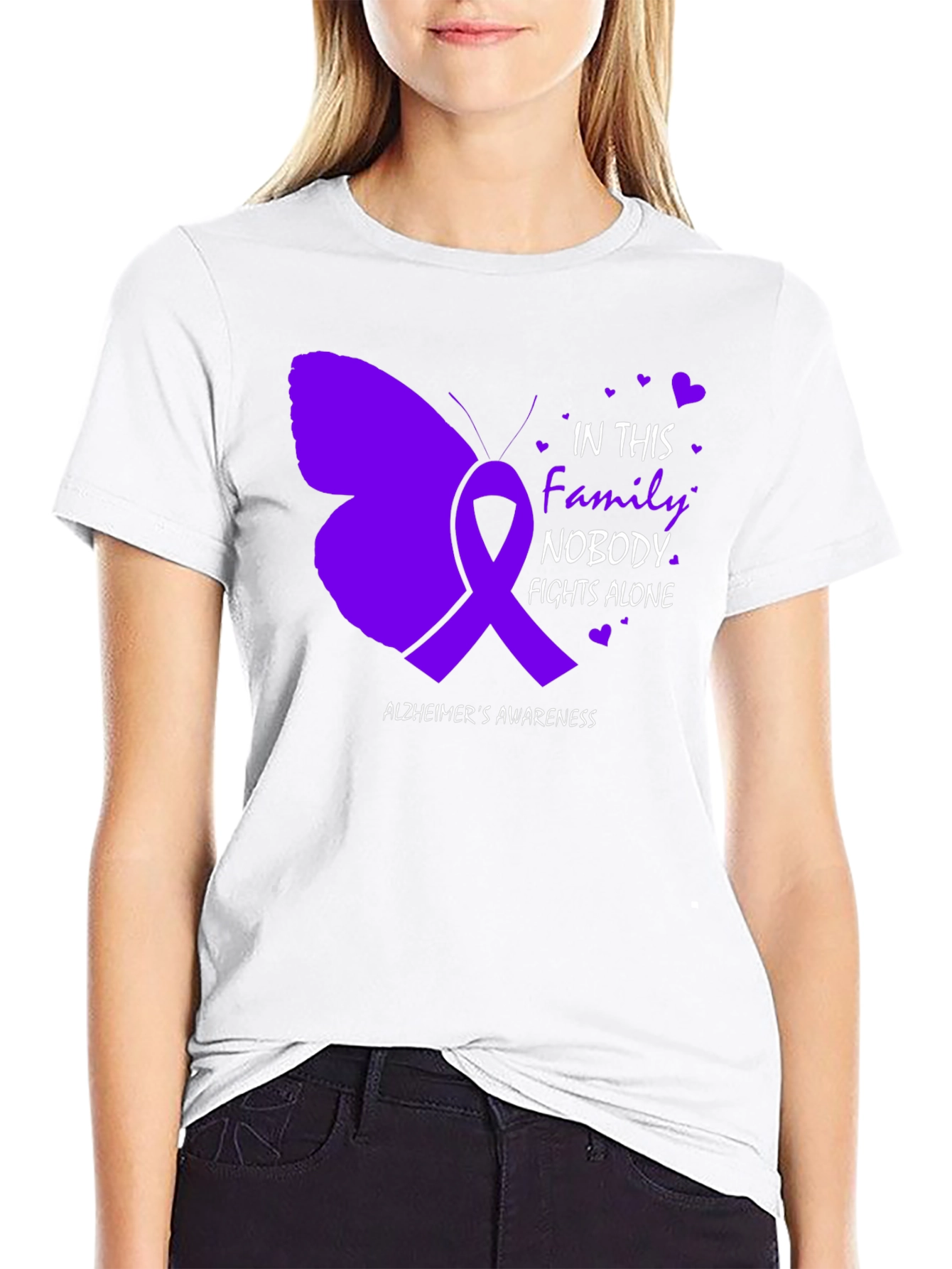 Alzheimers Awareness Butterfly Ribbon Graphic Tee