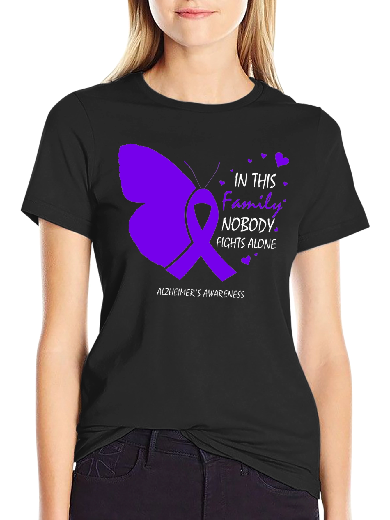 Alzheimers Awareness Butterfly Ribbon Graphic Tee