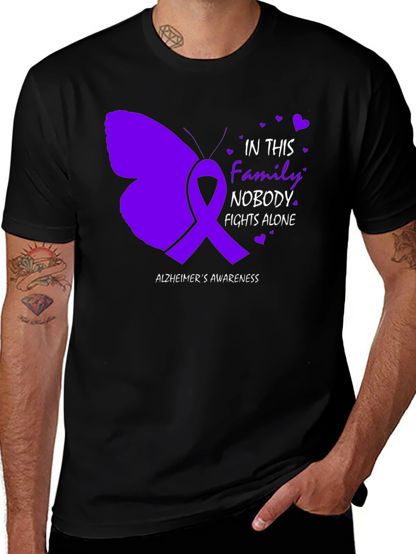 Alzheimers Awareness Butterfly Ribbon Graphic Tee