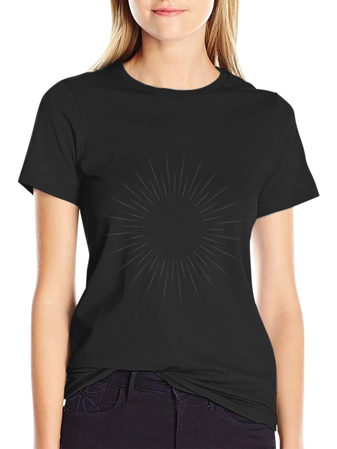 Mens Black Graphic Tee - Sunburst Design