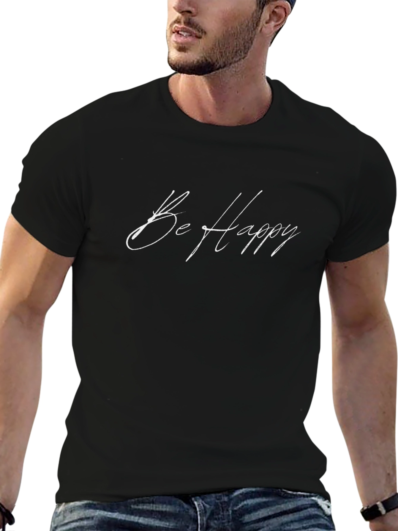 Be Happy Black Graphic Tee - Stylish Comfort