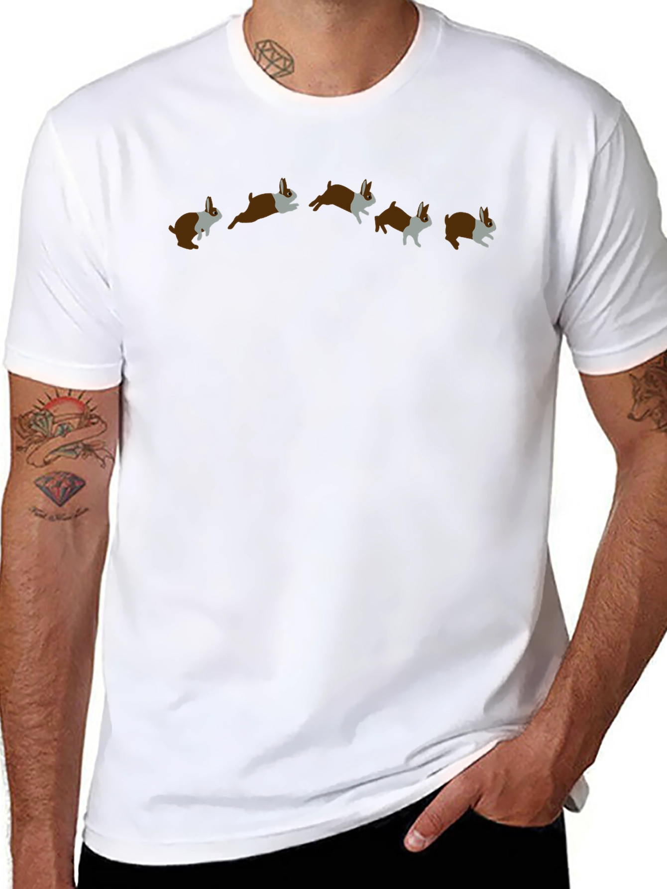 Rabbit Hop T-Shirt - Black Casual Graphic Tee