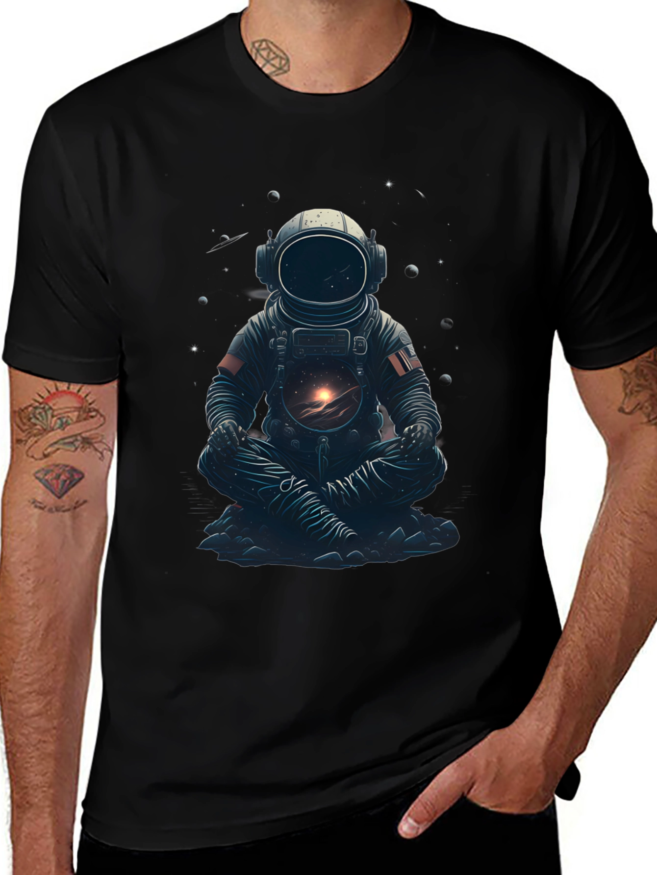 Astronaut in Lotus T-Shirt - Space Meditation Tee