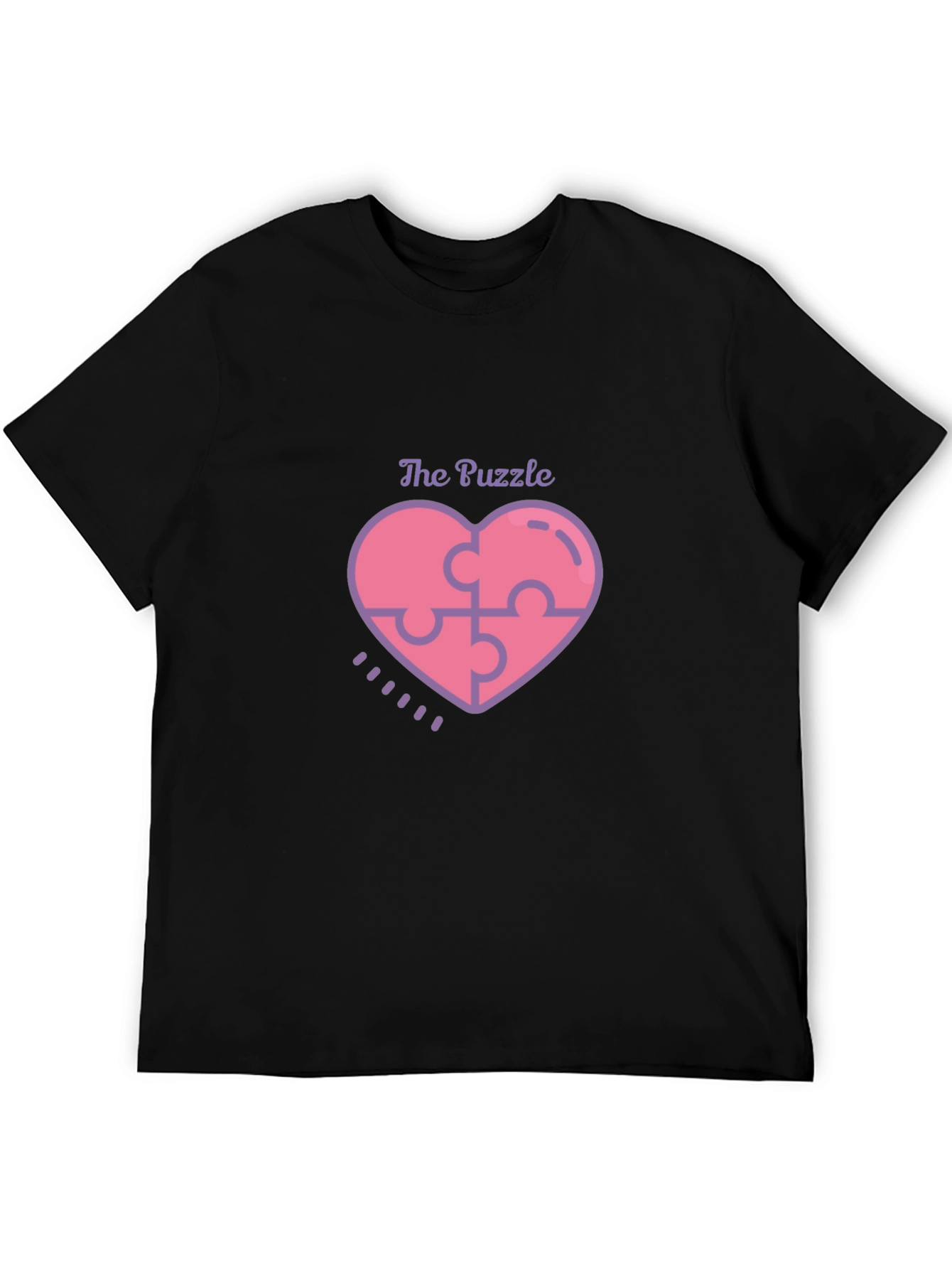 Puzzle Piece Heart Graphic Tee - Black Casual Shirt