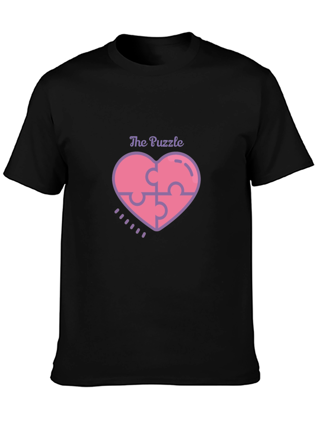 Puzzle Piece Heart Graphic Tee - Black Casual Shirt
