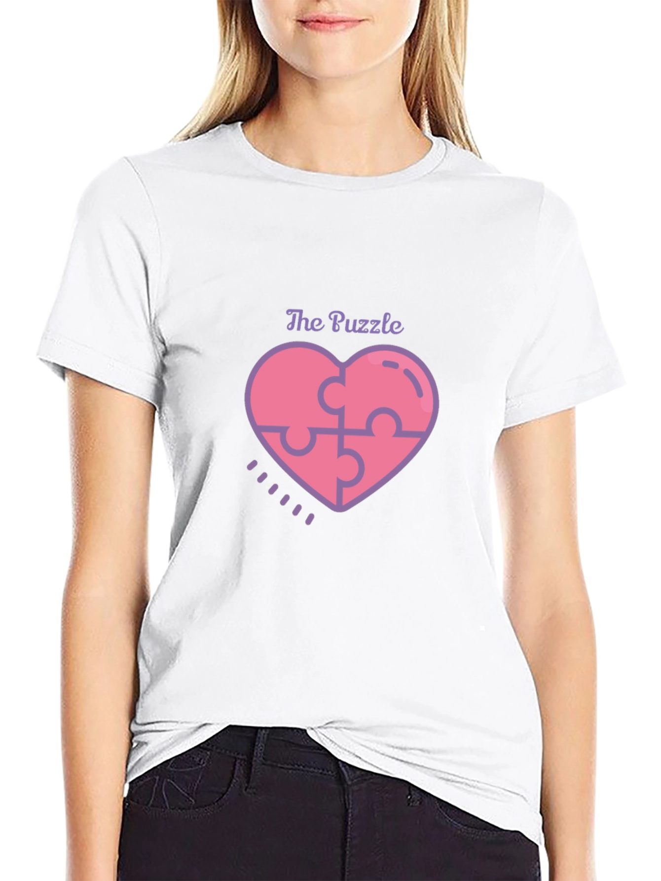 Puzzle Piece Heart Graphic Tee - Black Casual Shirt