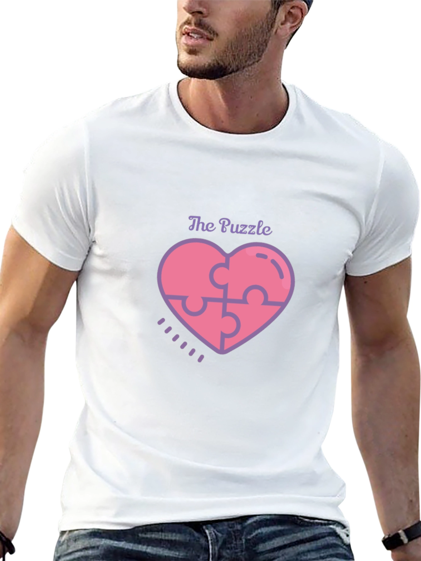 Puzzle Piece Heart Graphic Tee - Black Casual Shirt