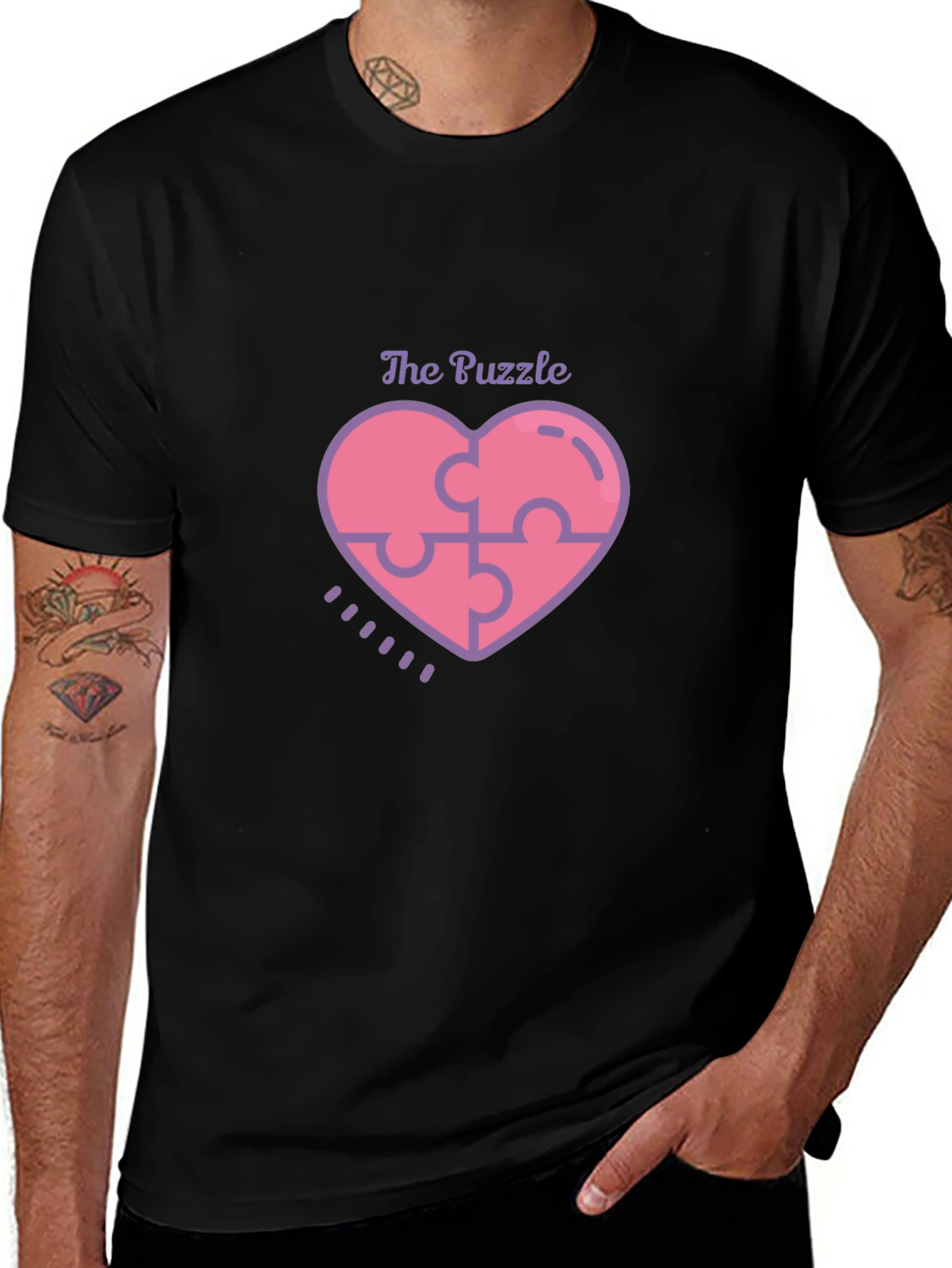 Puzzle Piece Heart Graphic Tee - Black Casual Shirt