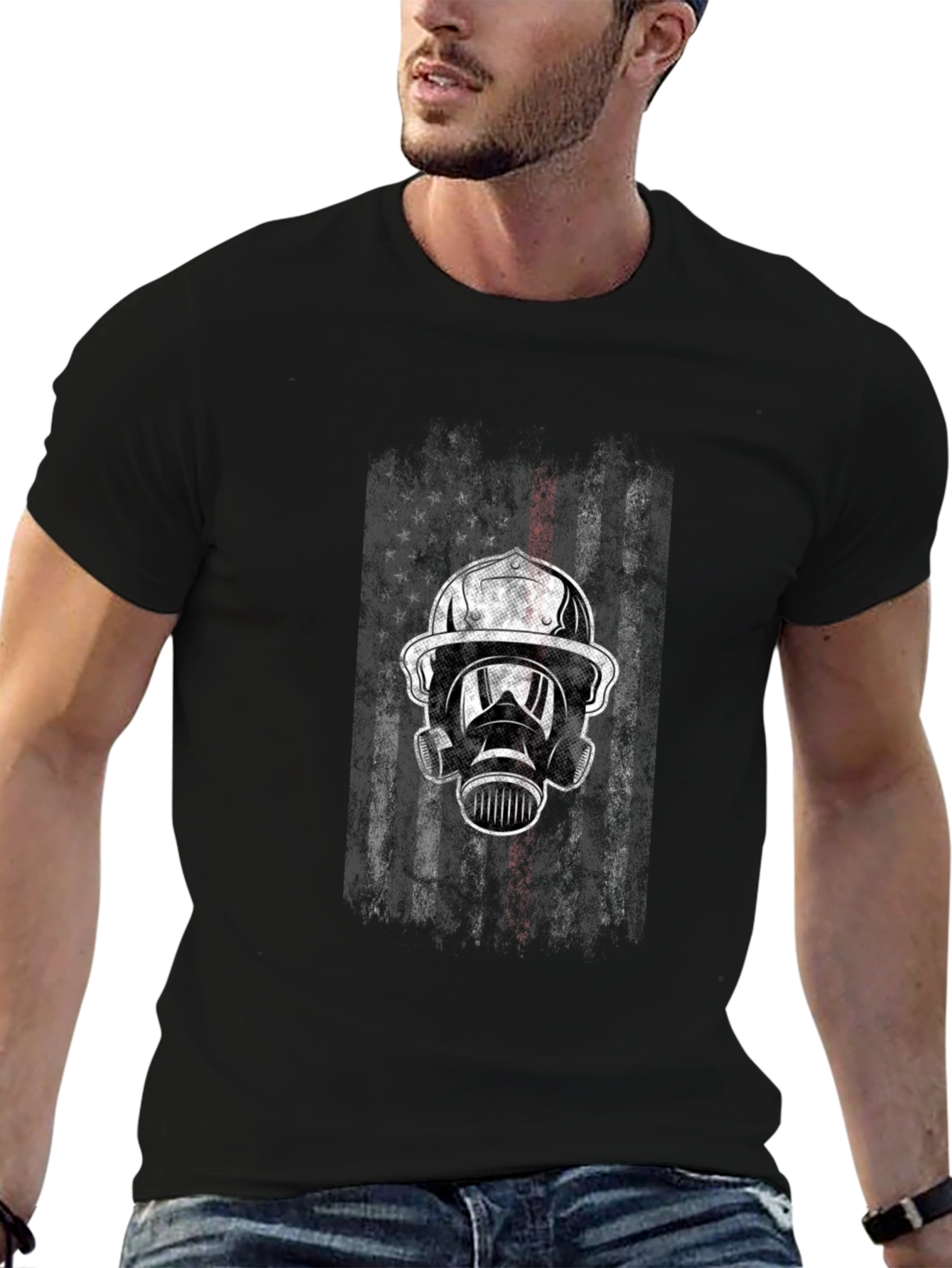 Firefighter Flag Graphic Tee - Black