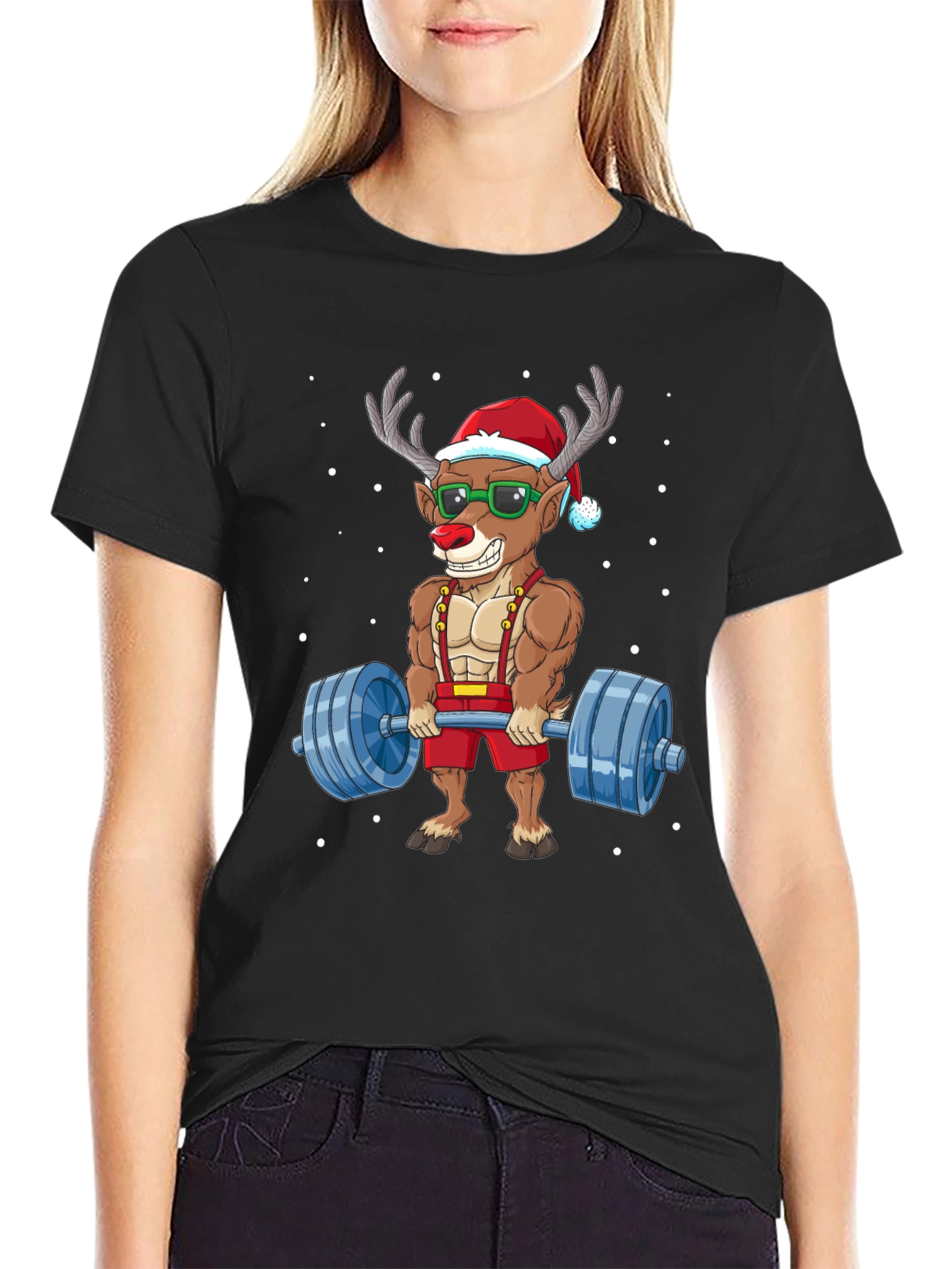 Reindeer Santa Lifting T-Shirt - Christmas Gym Humor