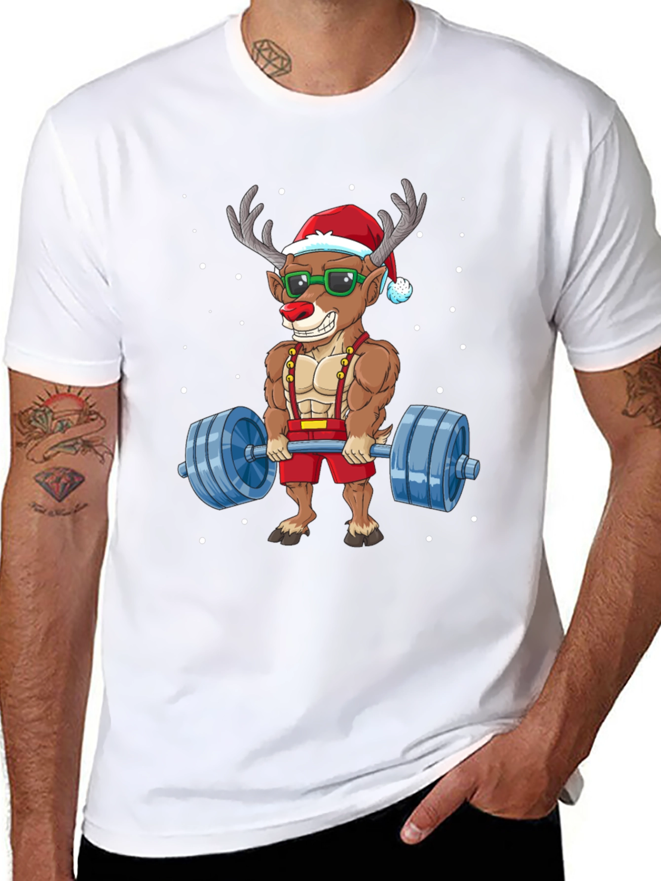 Reindeer Santa Lifting T-Shirt - Christmas Gym Humor