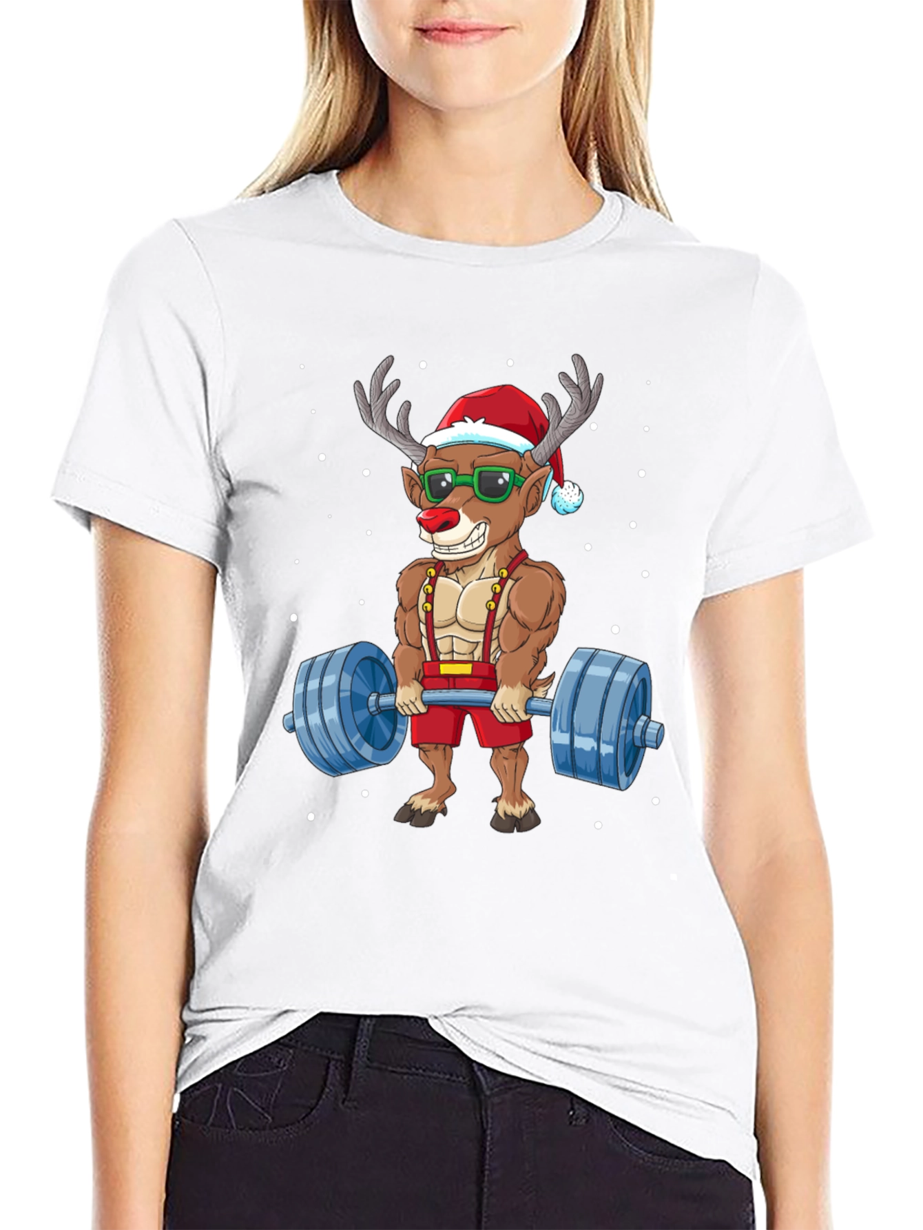 Reindeer Santa Lifting T-Shirt - Christmas Gym Humor