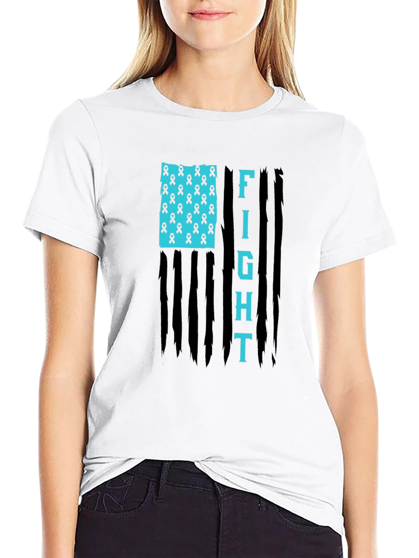 Fight American Flag Ribbon Graphic T-Shirt