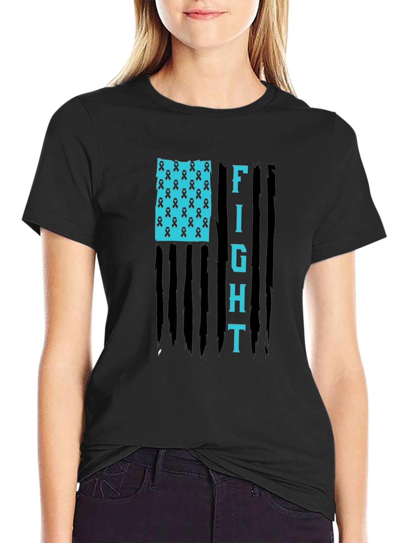 Fight American Flag Ribbon Graphic T-Shirt